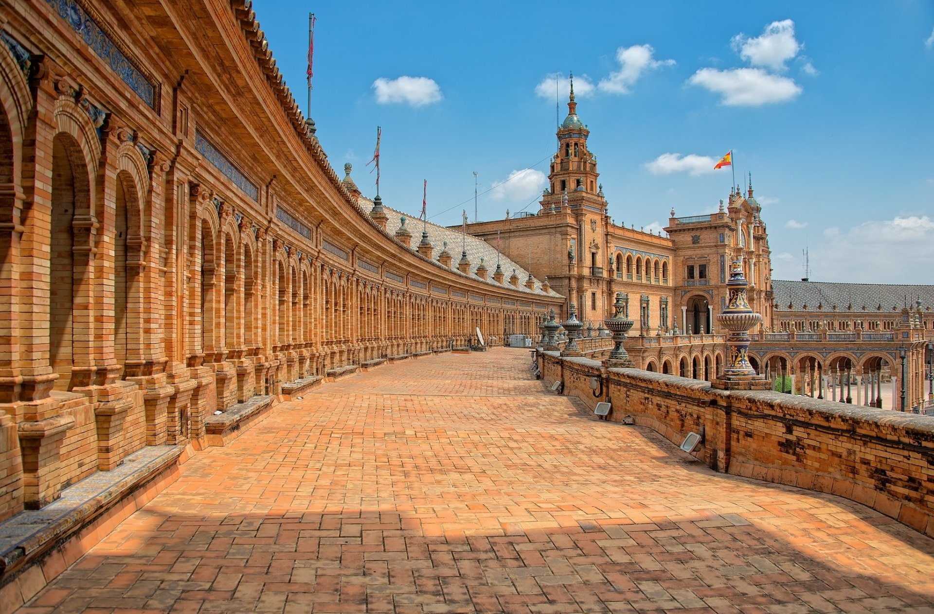 Place, Seville, Spain, Monuments, 1080P, Plaza de España, HD Wallpaper
