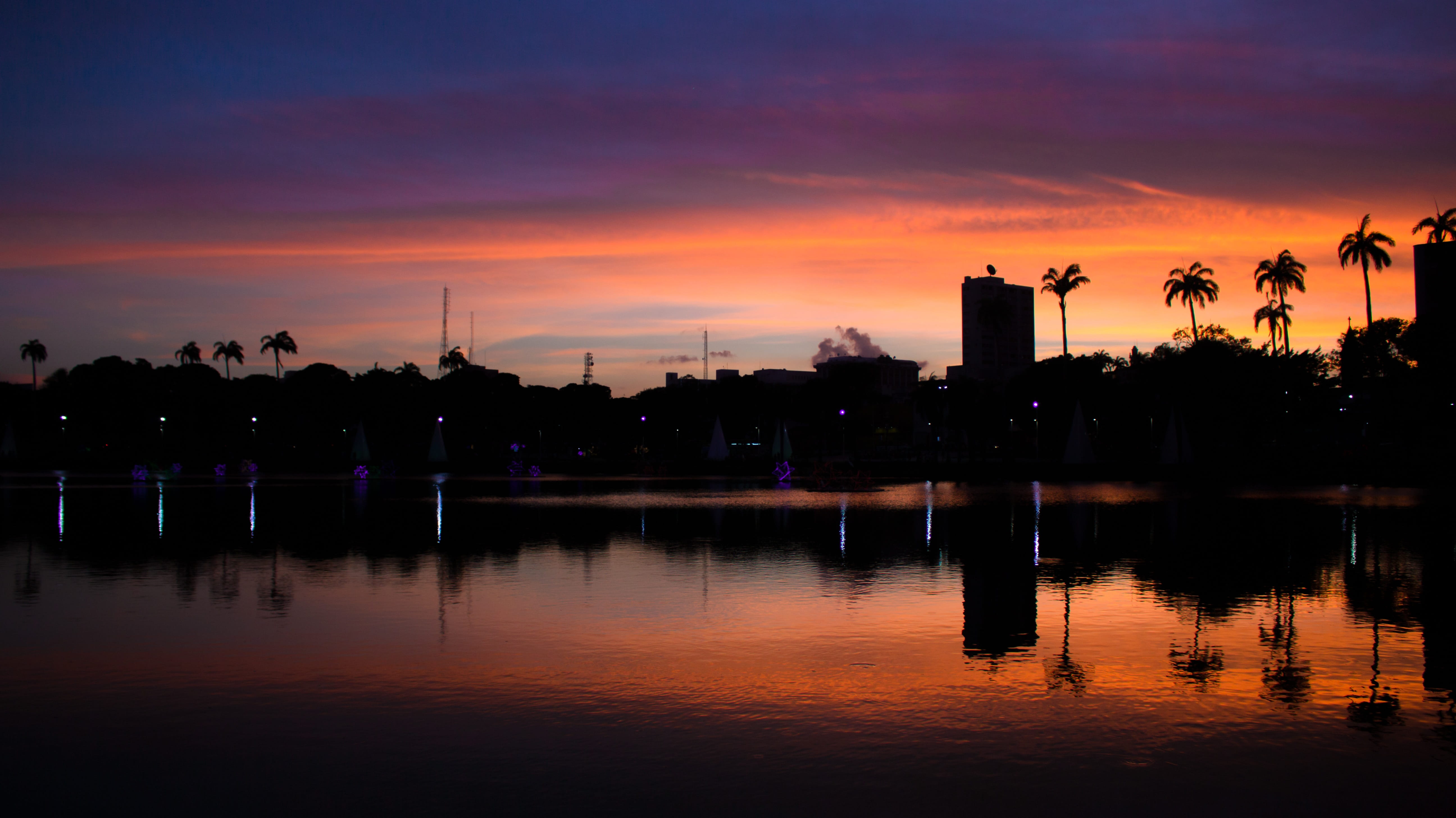 building exterior, joão pessoa, 5K, architecture, dawn, factory, no people, trees, beauty in nature, eventide, lake, cloud - sky, city, urban, clouds, HD Wallpaper