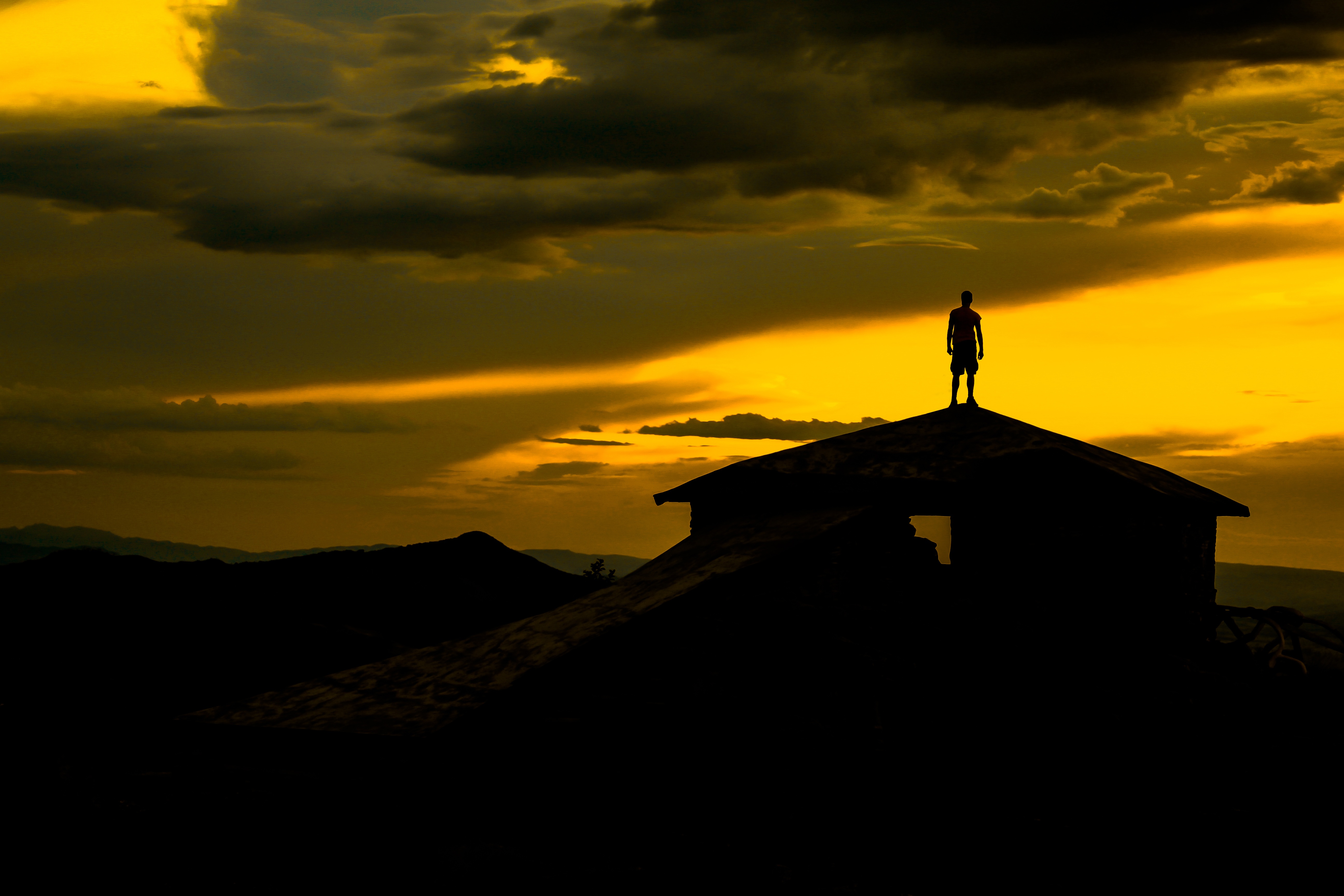 one person, beauty in nature, sky, outdoors, mountain, standing, landscape, eventide, church, lifestyles, vacations, leisure activity, scenics - nature, HD Wallpaper