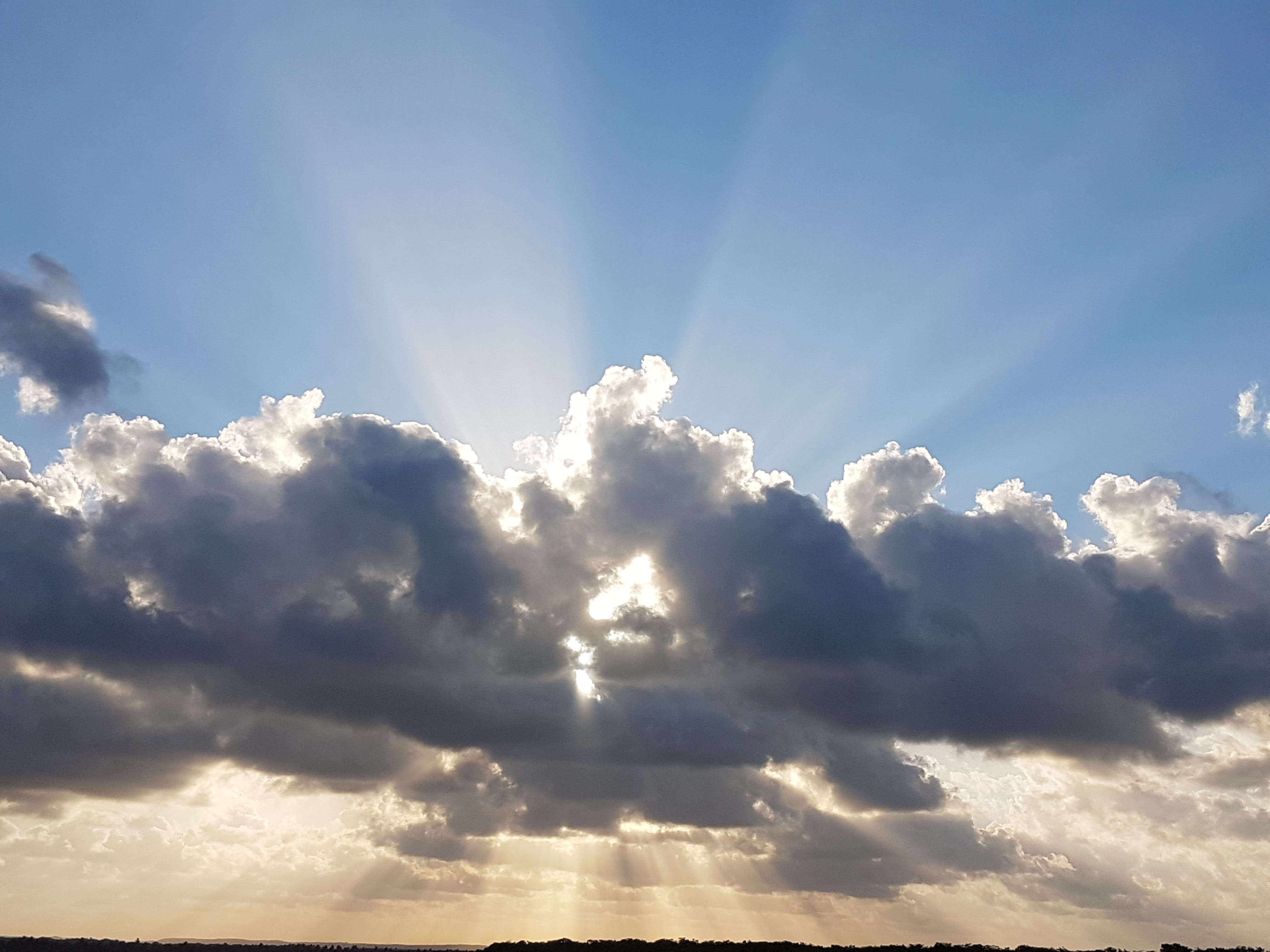cloudscape, cloud - sky, sunbeam, low angle view, tranquil scene, heaven, scenics - nature, outdoors, against light, nature, softness, blue, 4K, tranquility, HD Wallpaper
