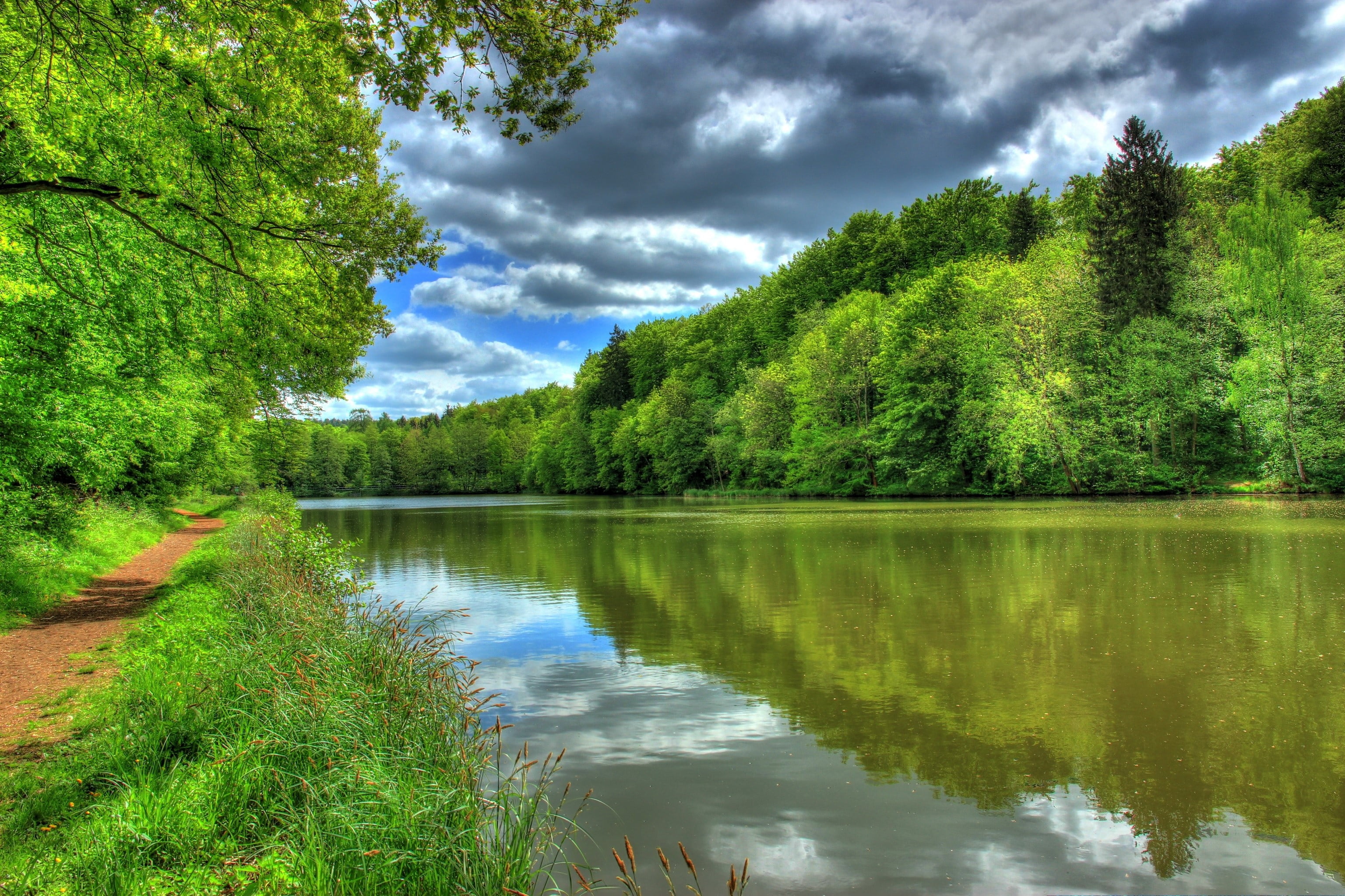 idyllic, Nature, outdoors, lake, 2K, cloud - sky, scenics - nature, non-urban scene, no people, reflection, day, tree, Hdr, sky, water, plant, Tropic landscape, HD Wallpaper