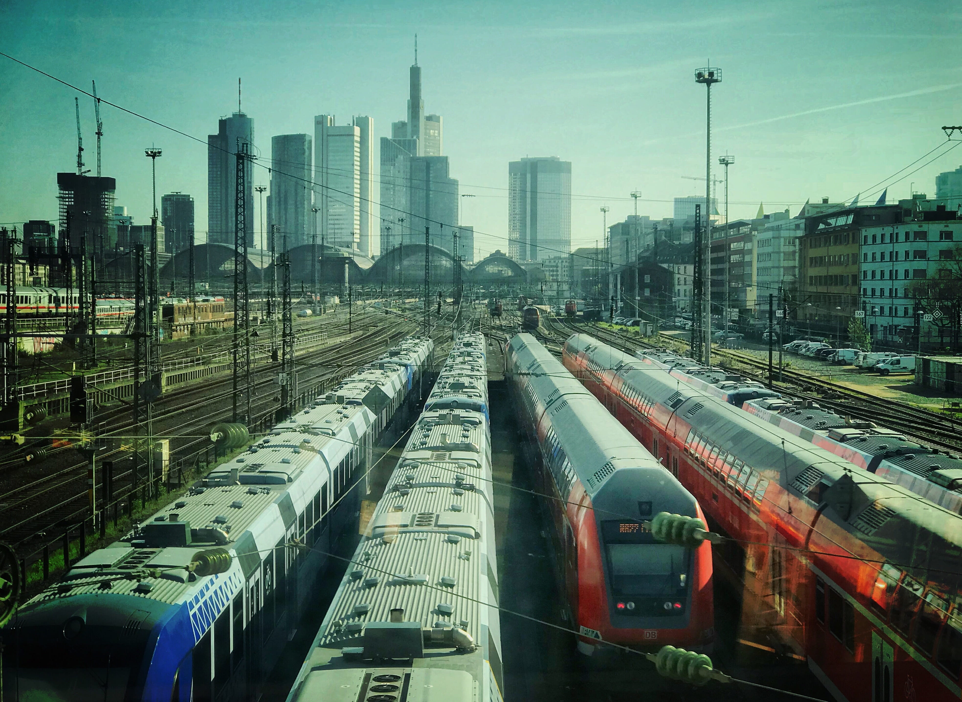 summer, skyscraper, office building exterior, nature, passenger train, transportation, germany, building exterior, no people, electricity, main station, HD Wallpaper