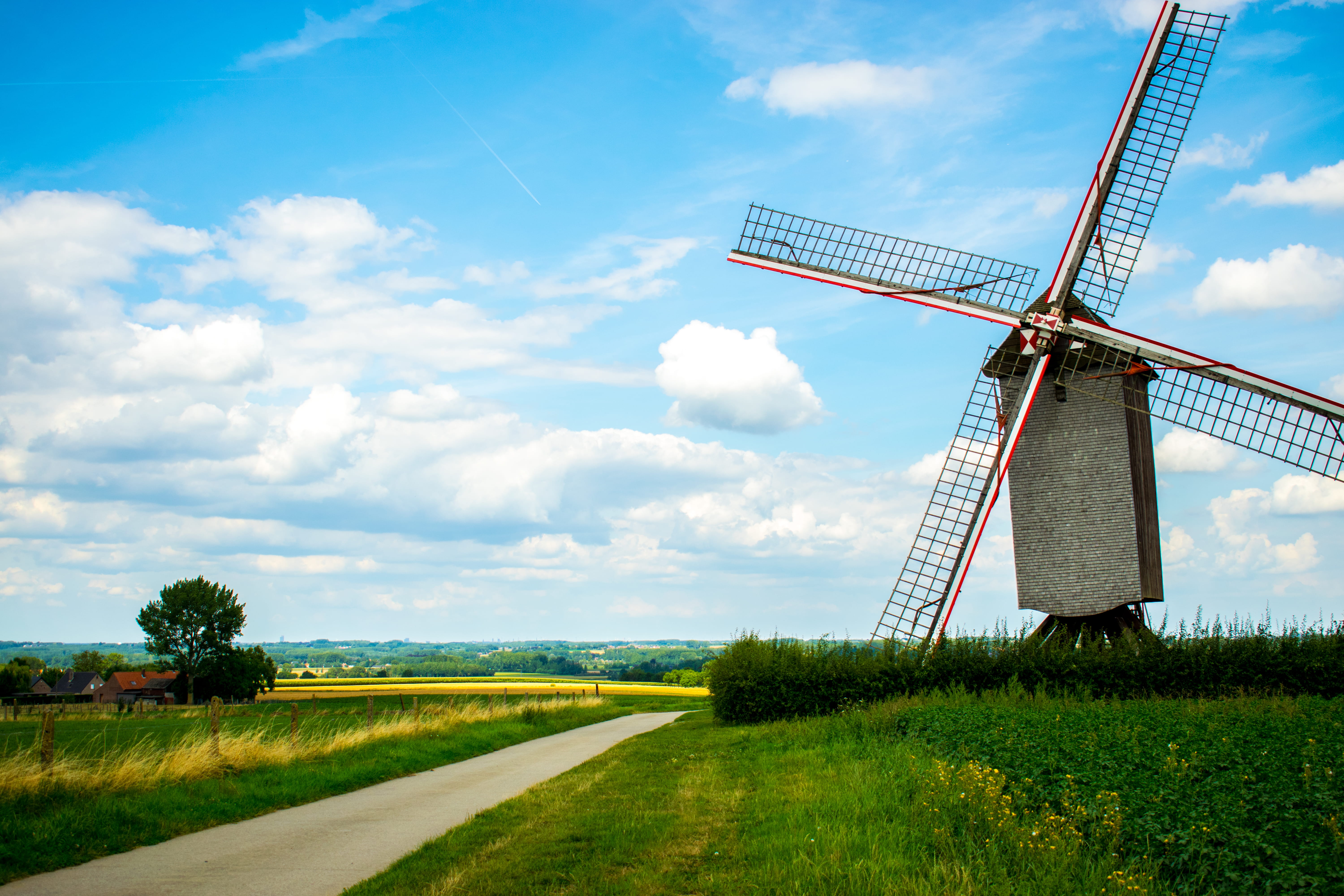 traditional windmill, turbine, sky, rural scene, nature, environment, oudenaarde, belgium, field, environmental conservation, cloud - sky, fuel and power generation, HD Wallpaper