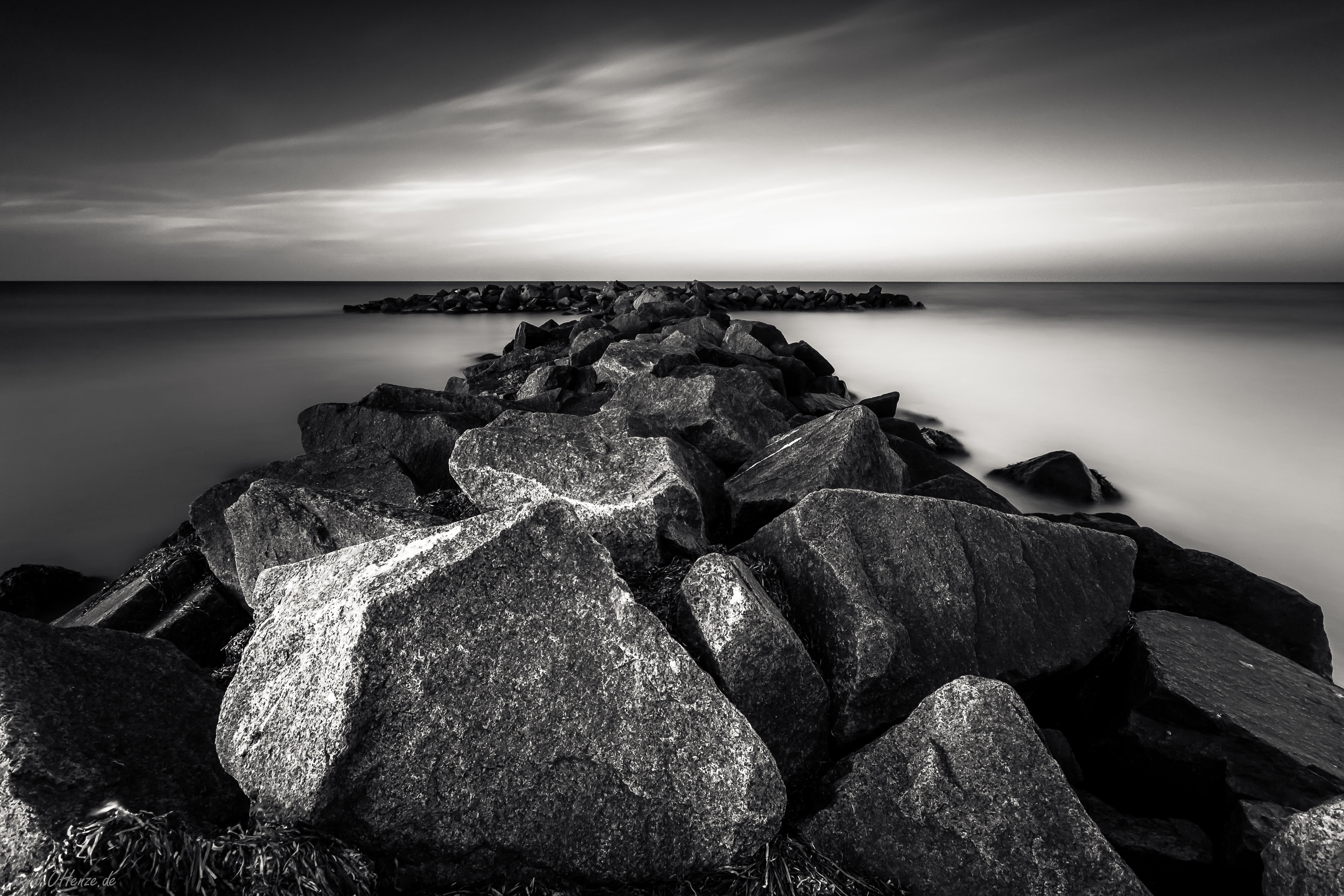 Weg, Germany, Urlaub, 600D, landscape, waterbreak, photo, Oct, sunset, near, rock, body of water, 5K, body, Day, 2013 edition, Ostsee, Canon, Mein, grayscale, HD Wallpaper