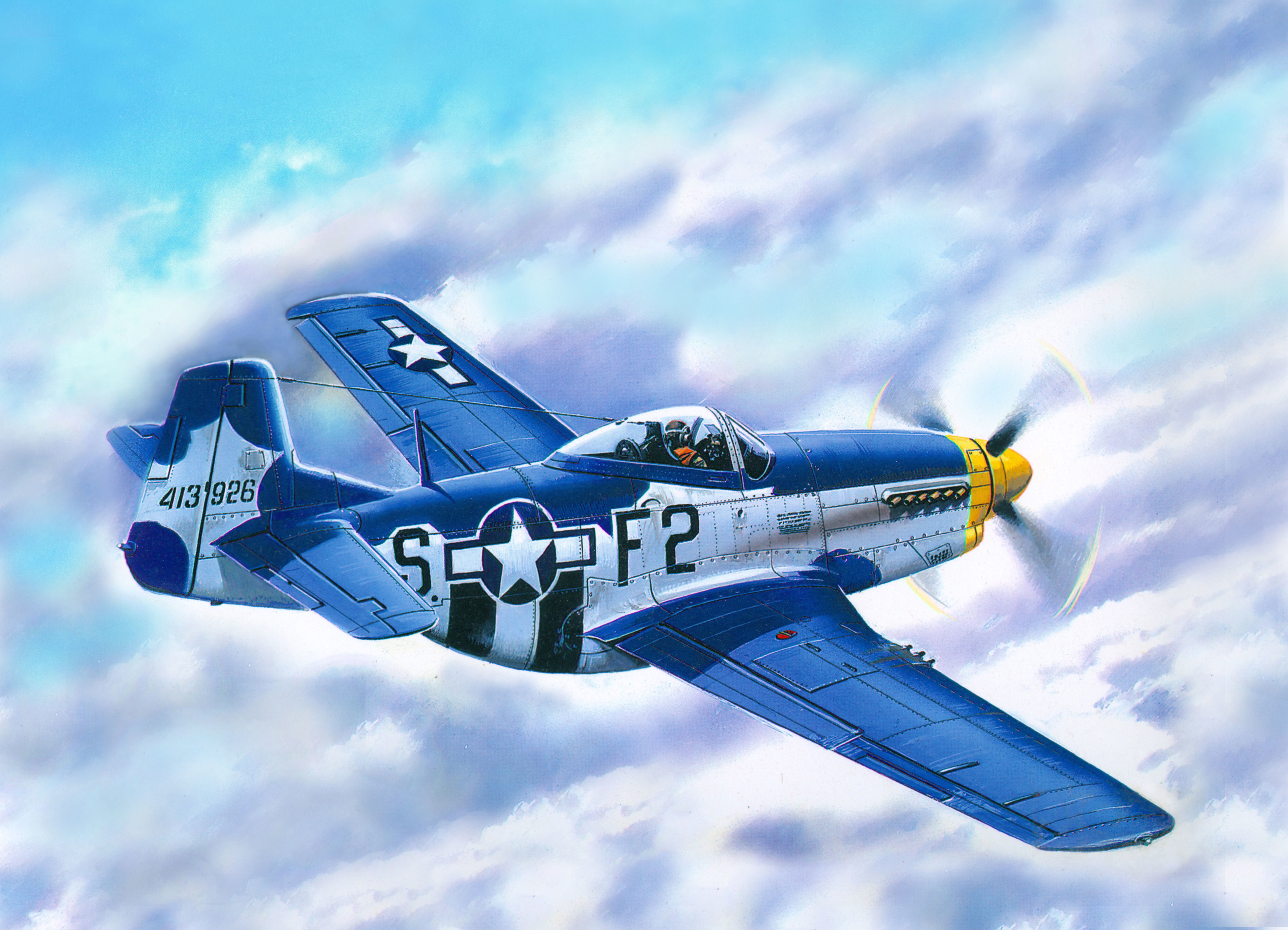 The second world volanaro, Mustang, clouds, 5K, far, radius, figure, period, action, American, single, P - 51D - 15, art, fighter, HD Wallpaper
