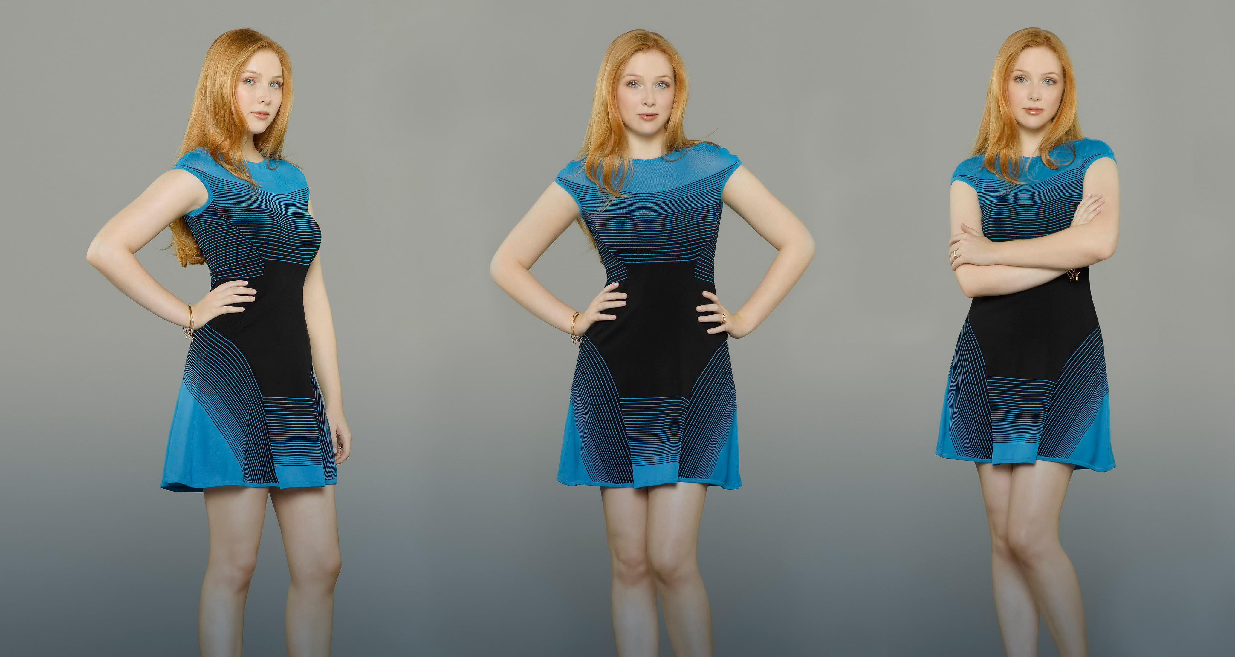 beauty, blue, group of people, women, fashion, three quarter length, young adult, hand, mini dress, Molly C. Quinn, indoors, standing, hair, 4K, beautiful woman, HD Wallpaper