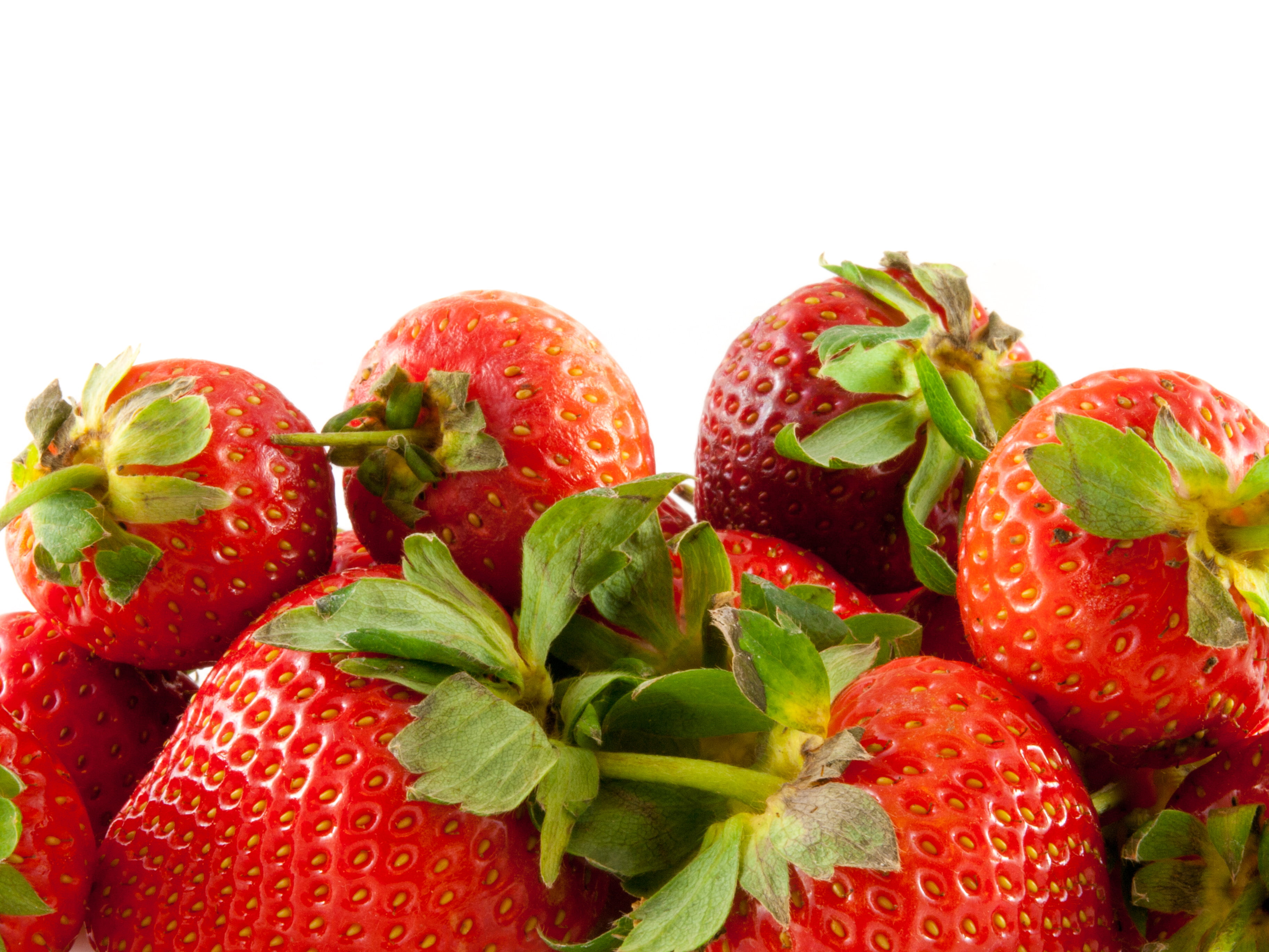 indoors, close-up, berry Fruit, organic, dessert, digital-camera, freshness, ripe, juicy, white, food, red, Zuiko Digital, strawberry, 60mm, Strawberries, HD Wallpaper