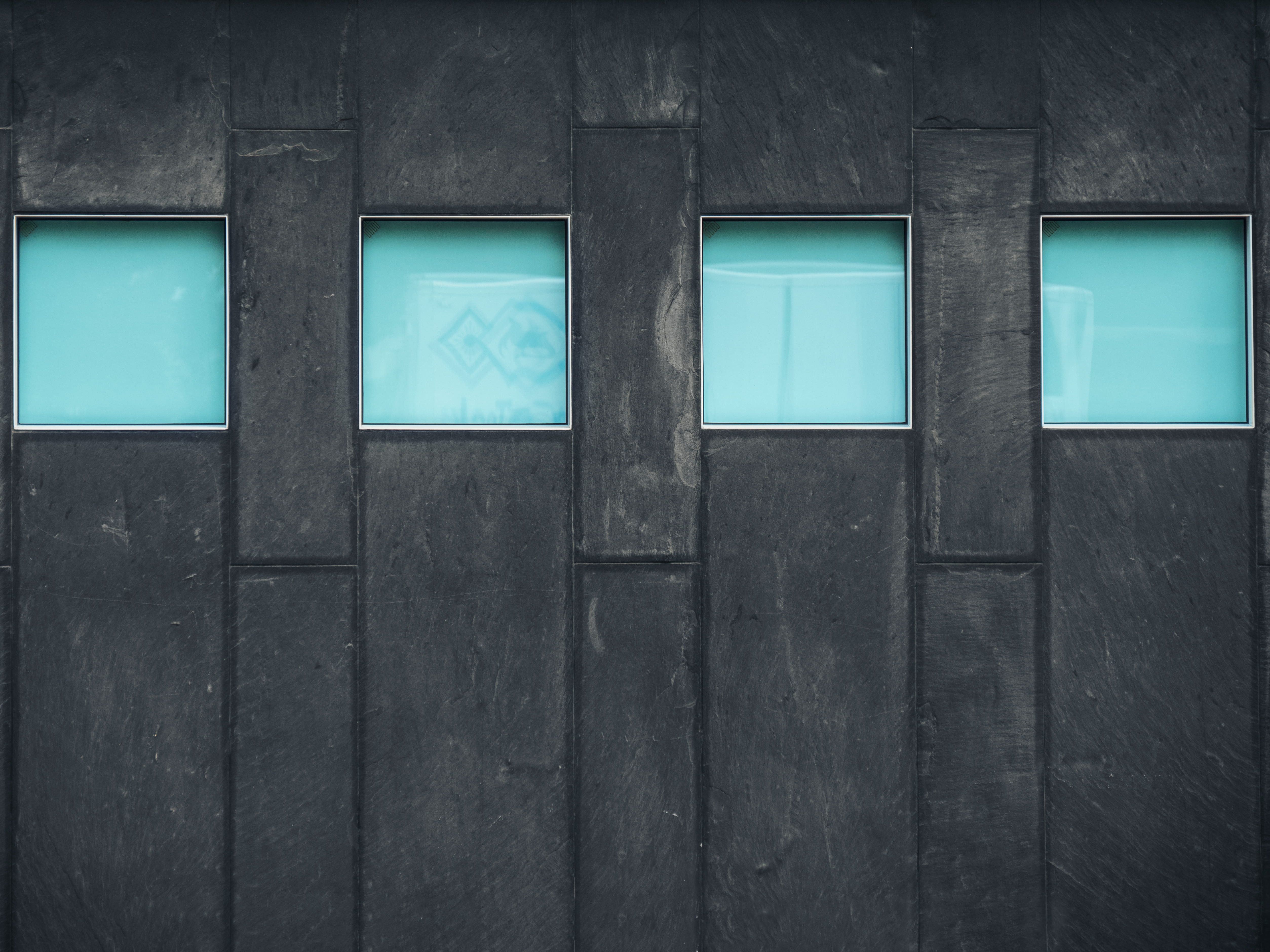 windows, architecture, turquoise colored, day, pattern, building, tinted, outdoors, illuminated, green, gray, framed, blue, built structure, wall, four, HD Wallpaper