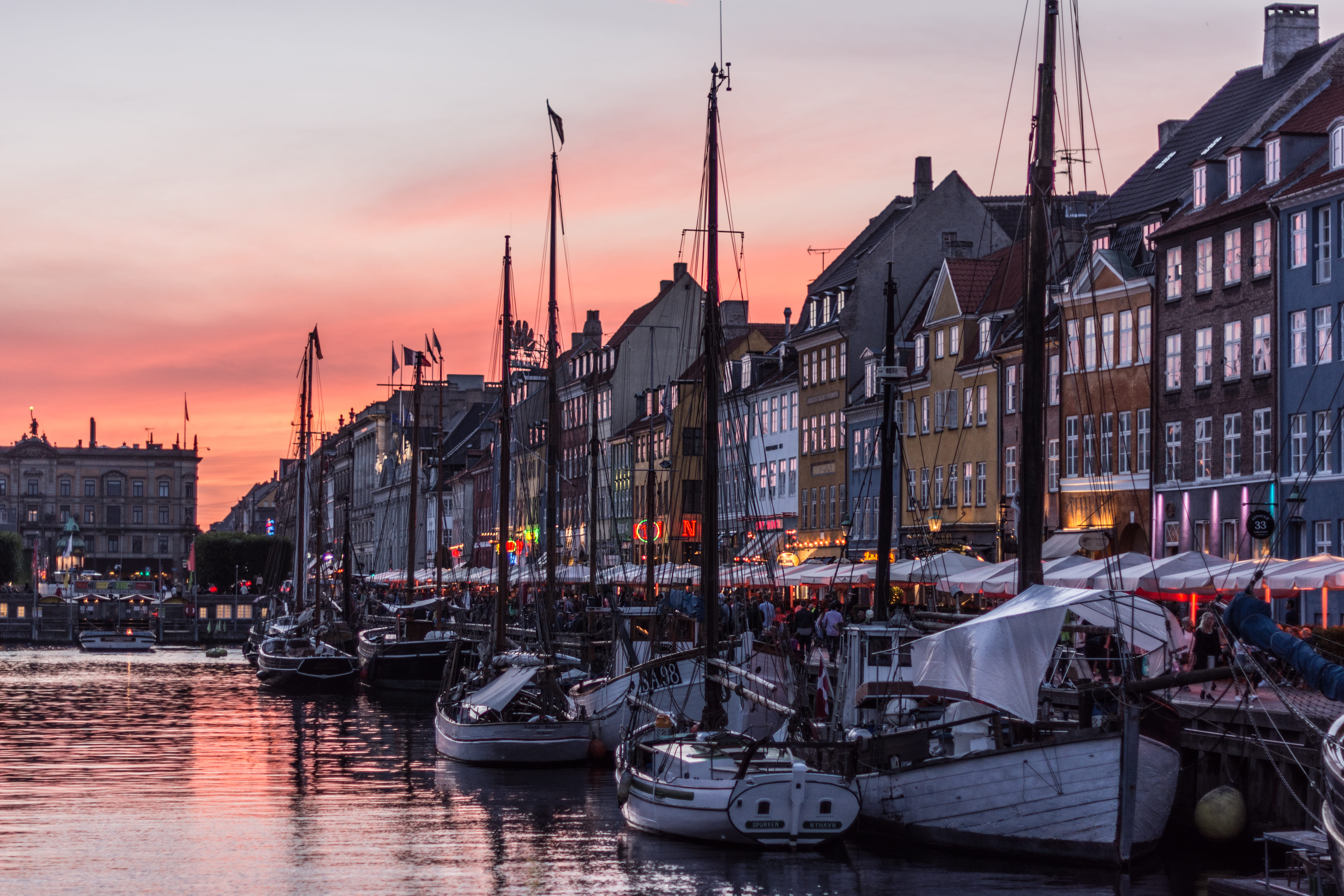 københavn, nature, denmark, canal, boat, transportation, building exterior, sky, water, nyhavn, cloud - sky, afterglow, port, outdoors, harbor, pole, copenhagen, HD Wallpaper