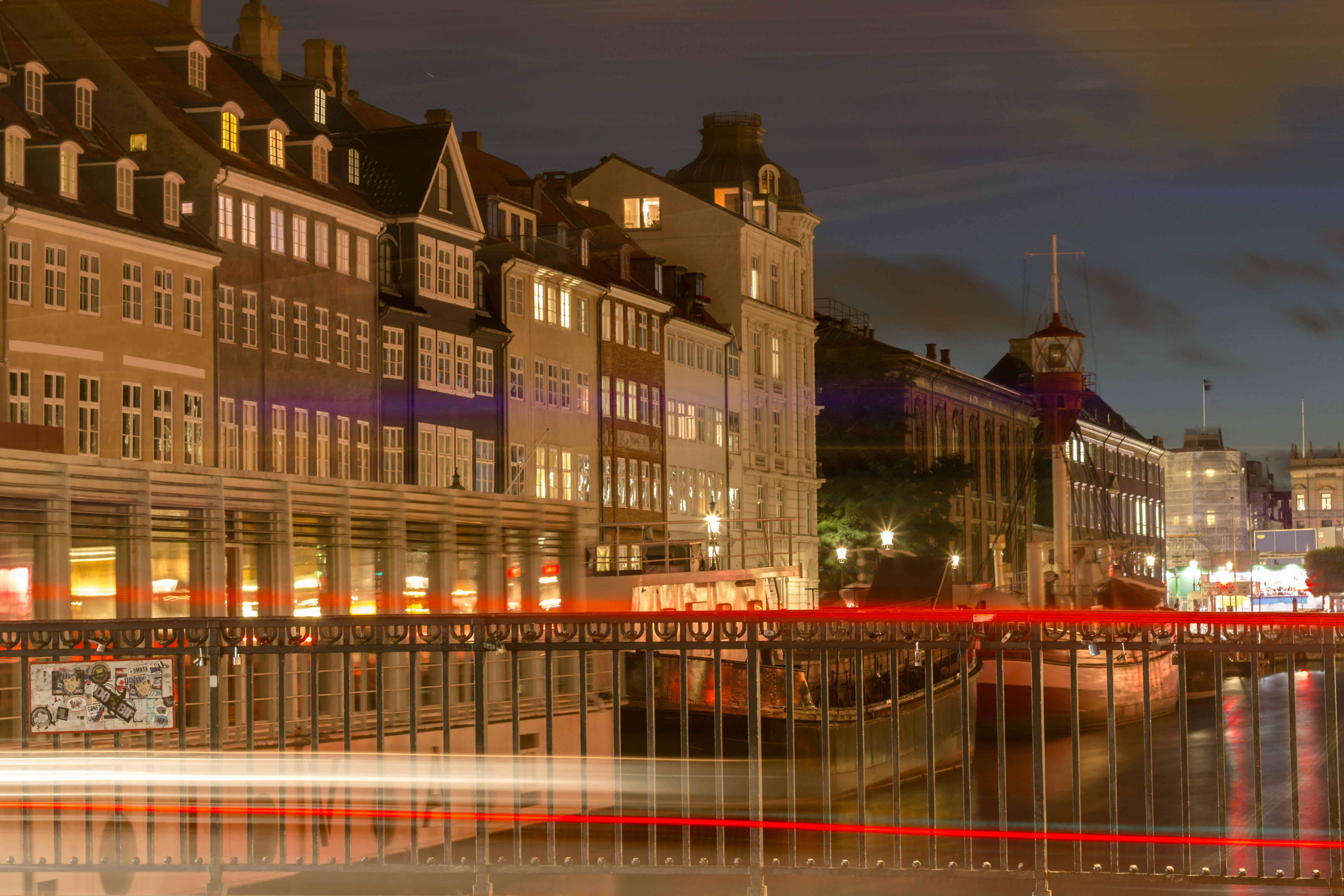 illuminated, reflection, waterfront, 5K, canal, architecture, denmark, nature, river, sky, water, building, motion, building exterior, transportation, HD Wallpaper