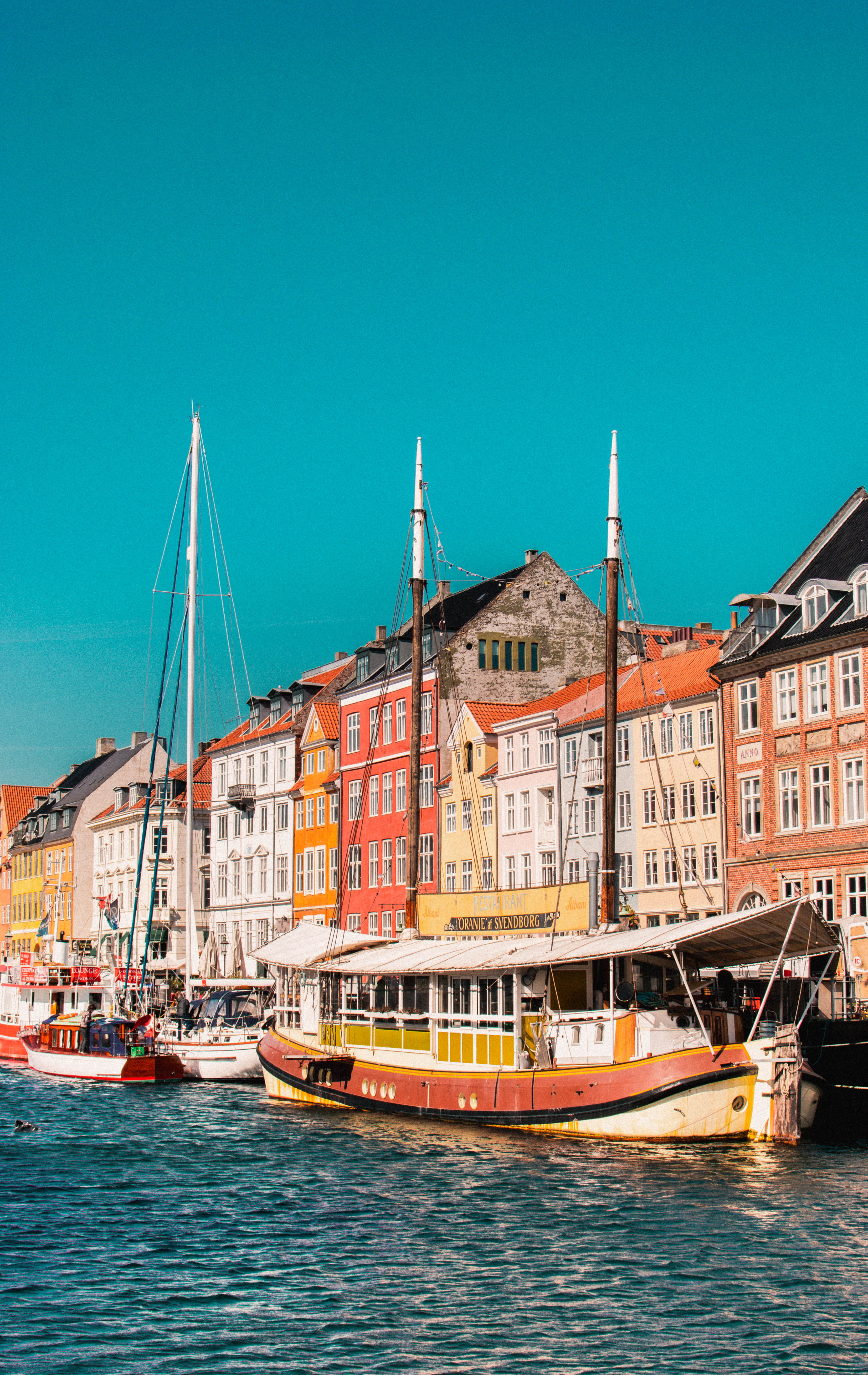 marina, transportation, city, copenhagen, outdoors, water, nautical vessel, nyhavn, copy space, passenger craft, vessel, watercraft, boats, denmark, sky, Phone HD Wallpaper
