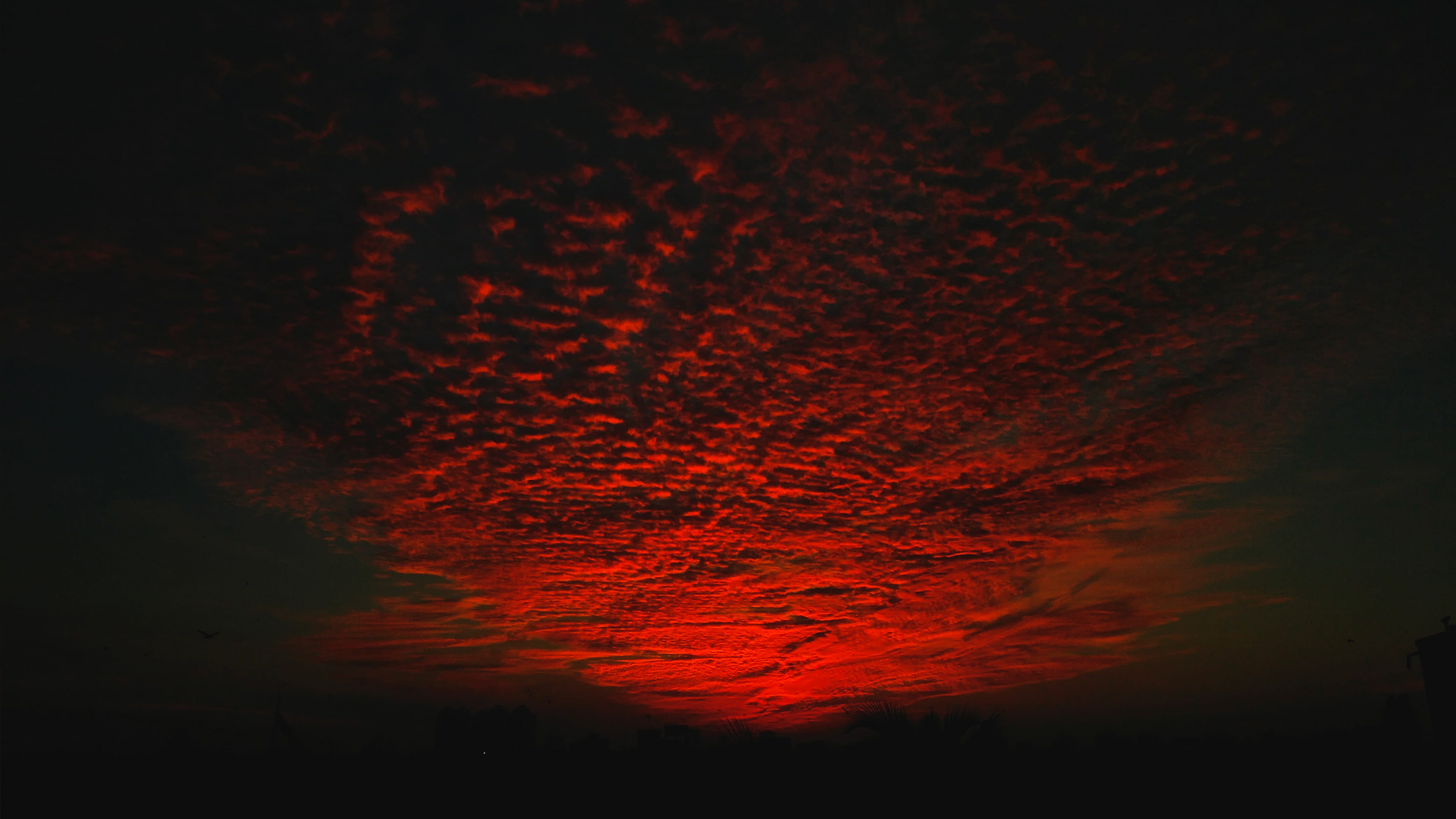 vibrant color, cirrus, cloud, photo, sky, 4K, creativity, outdoors, burning, night, dark, glowing, red, sunset, abstract, motion, realism, beauty in nature, HD Wallpaper