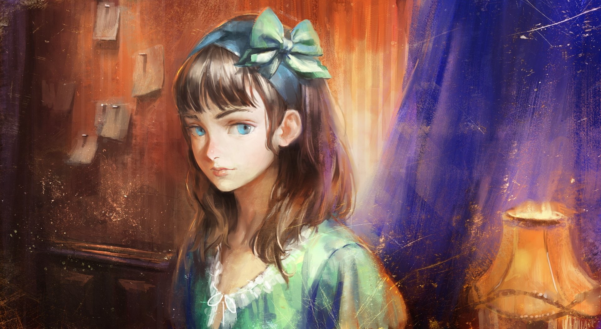 nababa, semi-realism, paper, lamp, teal, outfit, 1080P, realistic, original, HD Wallpaper