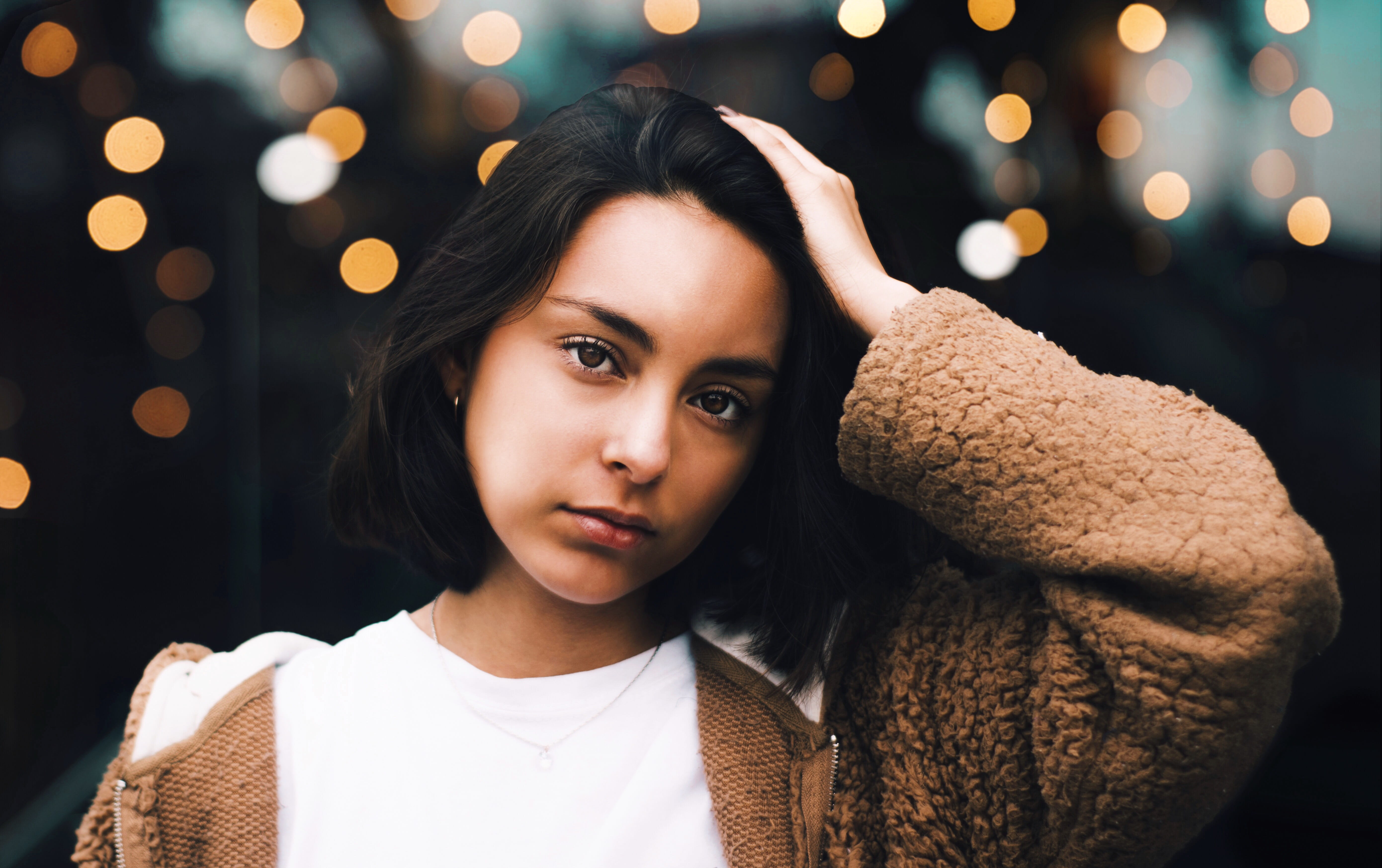 indoors, fashion, females, one Person, cheerful, holding, standing, string light, lifestyles, 5K, beauty, only Women, woman, fashion Model, light, portrait, HD Wallpaper