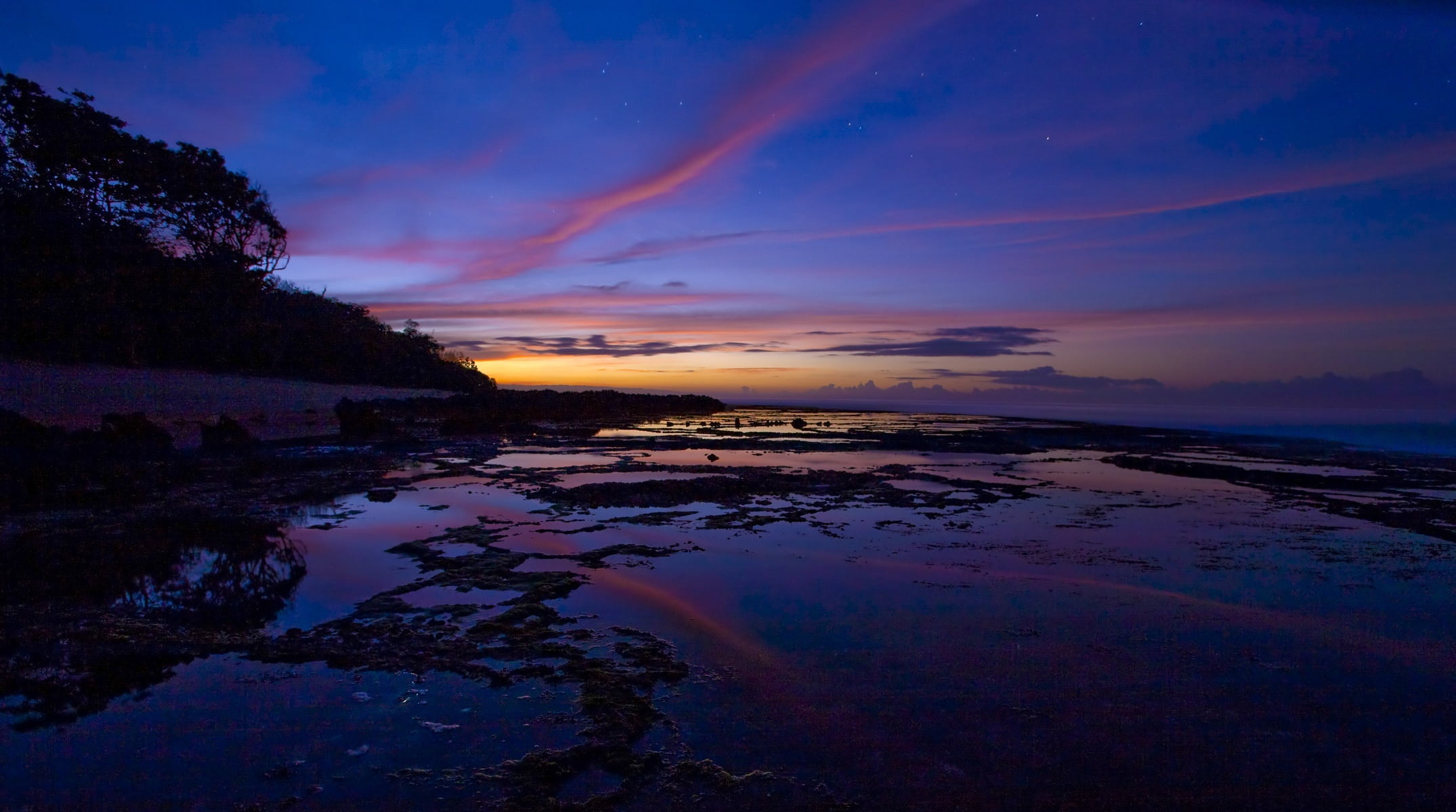 scenics, indonesia, idyllic, night, nature, beauty in nature, sunset, blue, before sunrise, non-urban scene, 1080P, tranquility, dusk, water, purple, java, HD Wallpaper