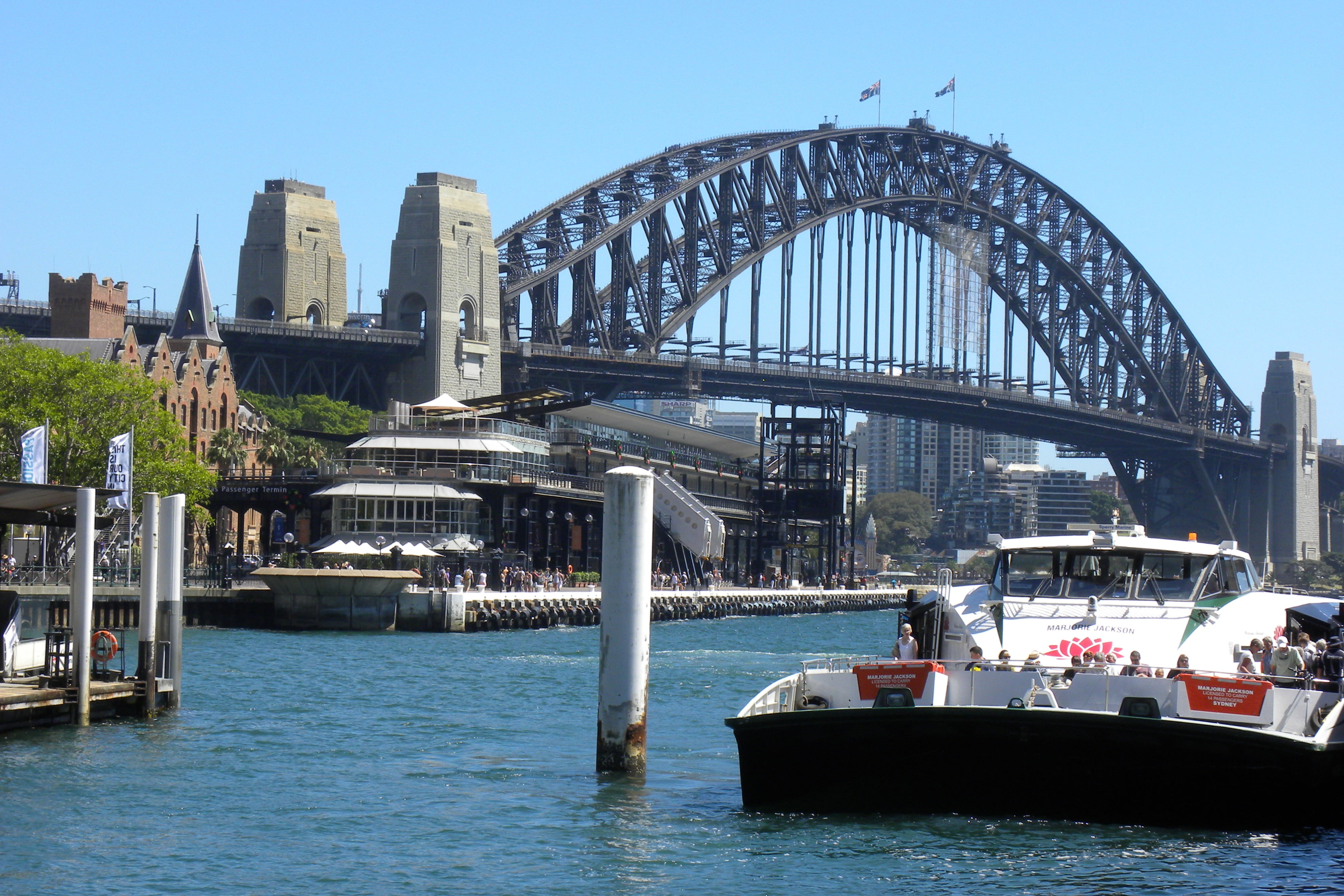4K, yacht, transportation, tourism, city, arch bridge, skyscraper, day, outdoors, connection, no people, hobart bridge, nautical vessel, new south wales, HD Wallpaper