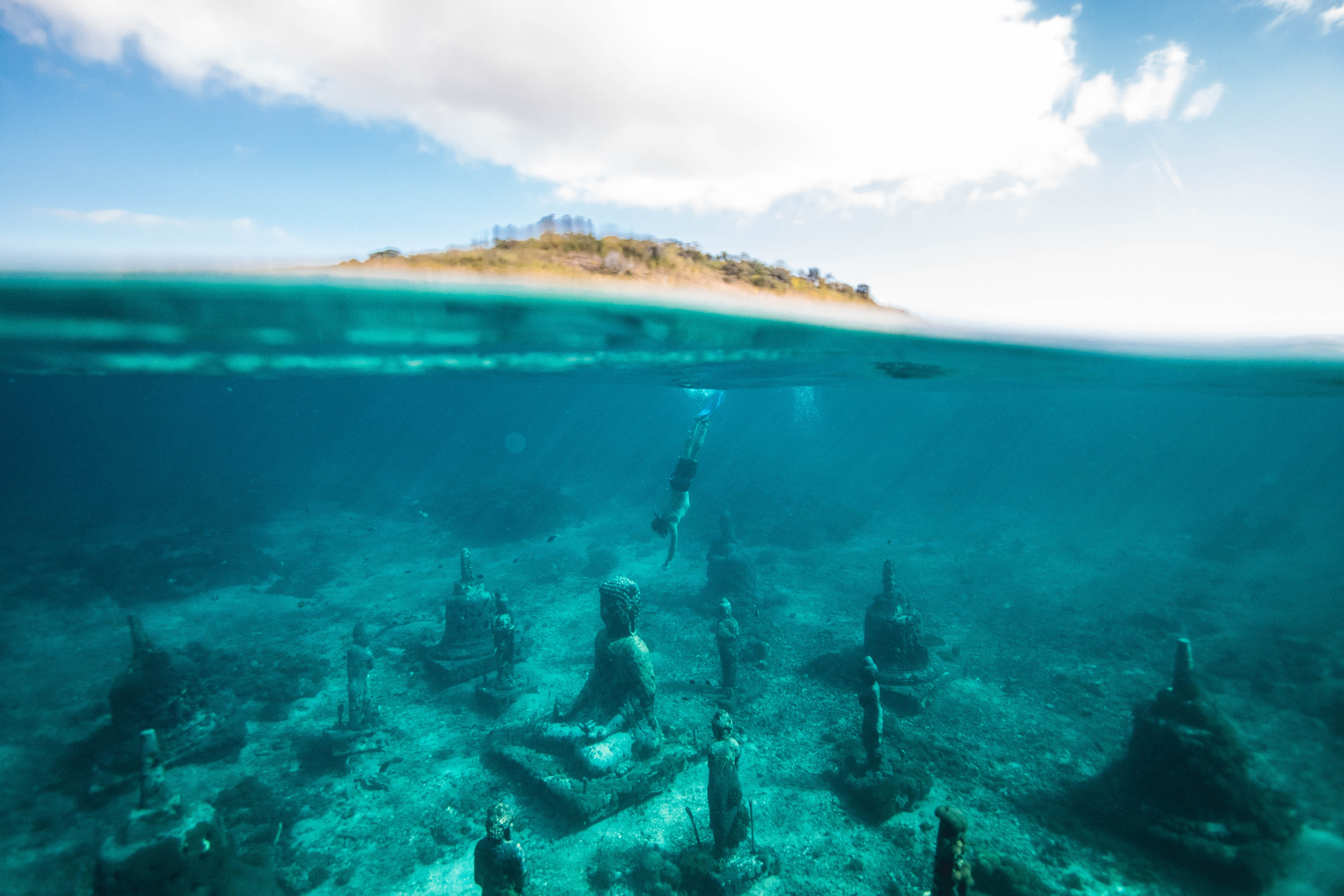 water, scenics - nature, sunken, travel, photo, hd, land, lagoon, cloud - sky, swimming, 5K, desktop, concrete, sea life, HD Wallpaper