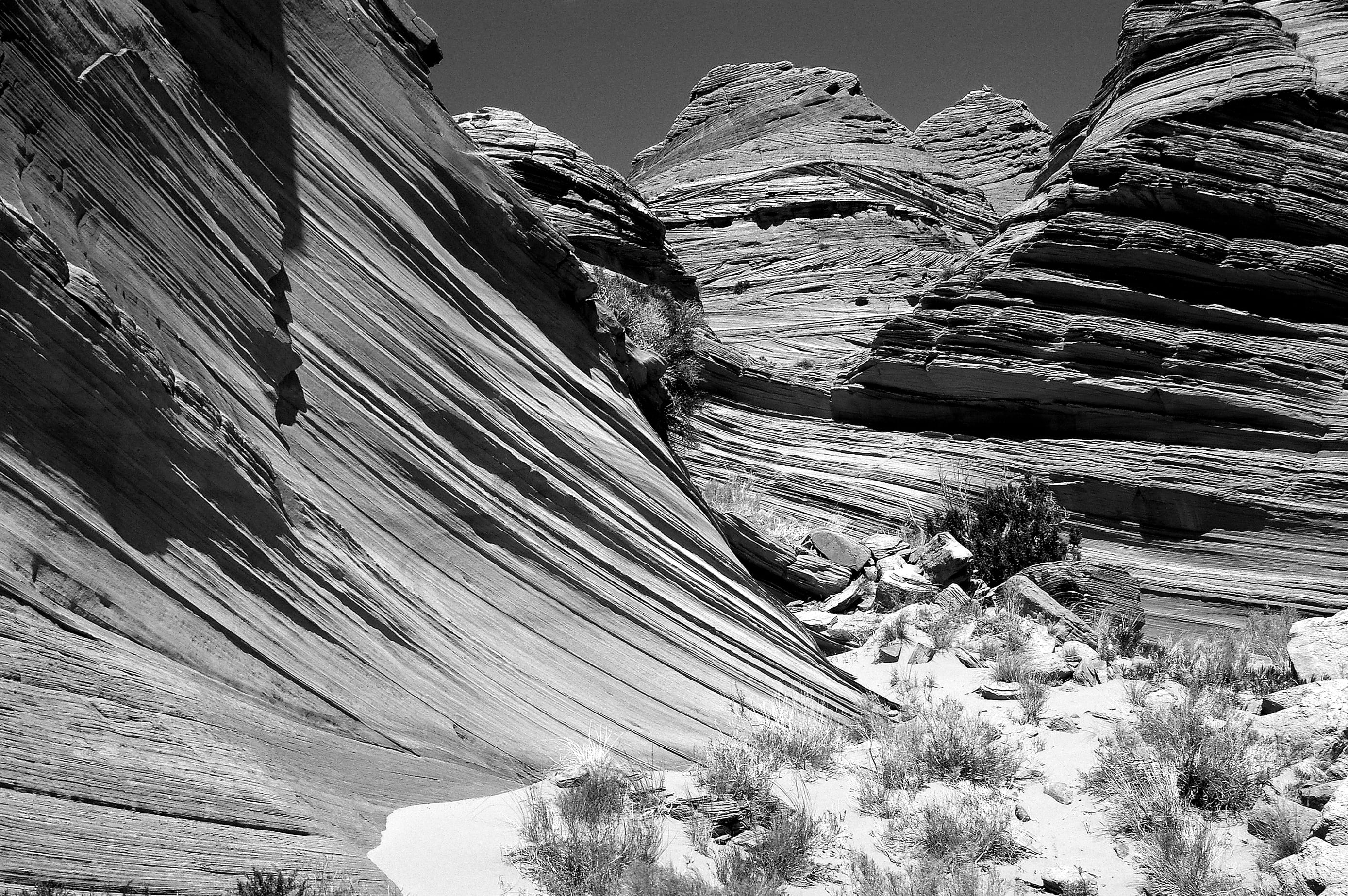 no people, tranquility, landscape, day, physical geography, scenics, black-and-white, solid, rock, arid climate, canyon, uSA, formation, desert, beauty in nature, HD Wallpaper