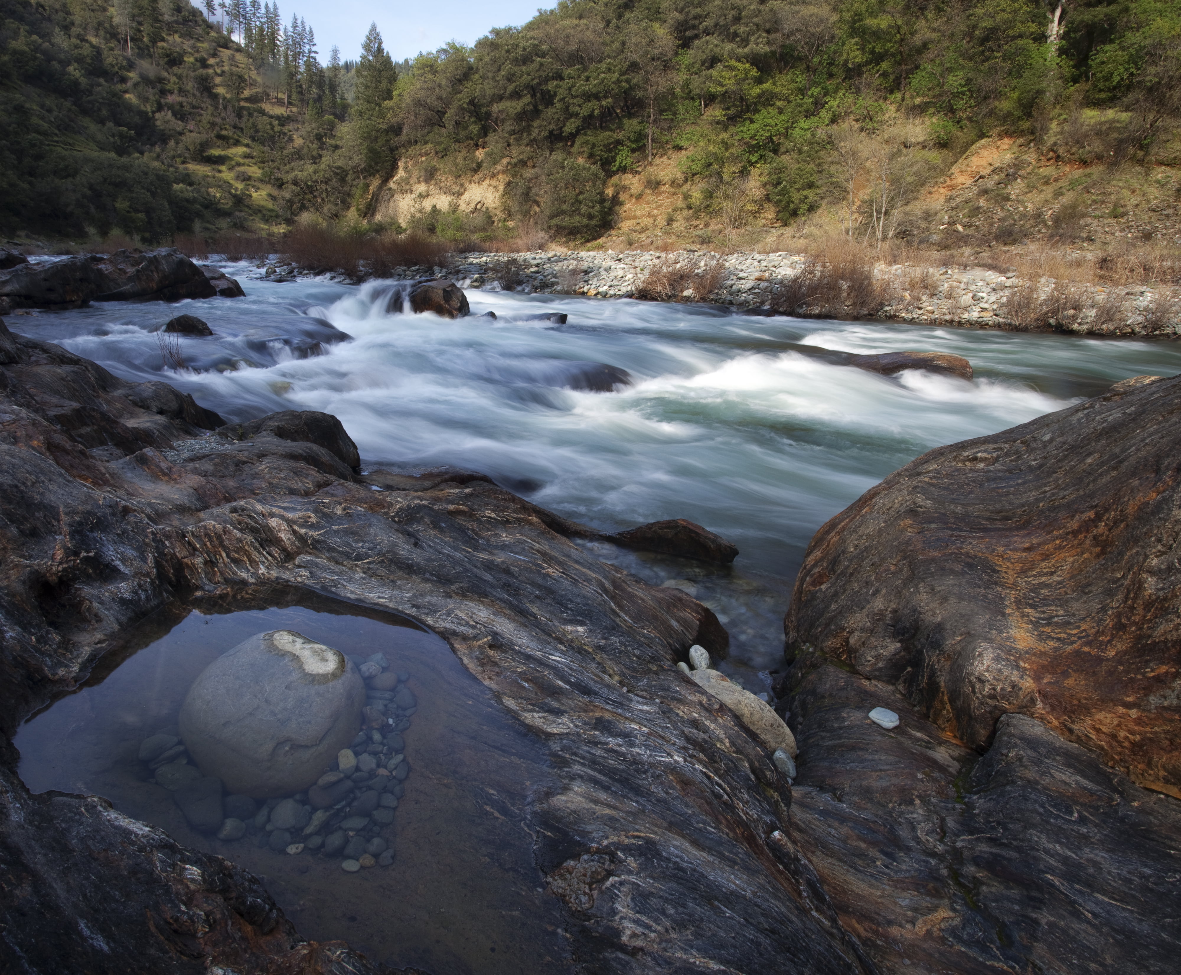 whitewater rafting, rock - Object, forest, North Fork American River, water, Conservation, Lands, stream, camping, waterfall, 4K, photography, National, HD Wallpaper