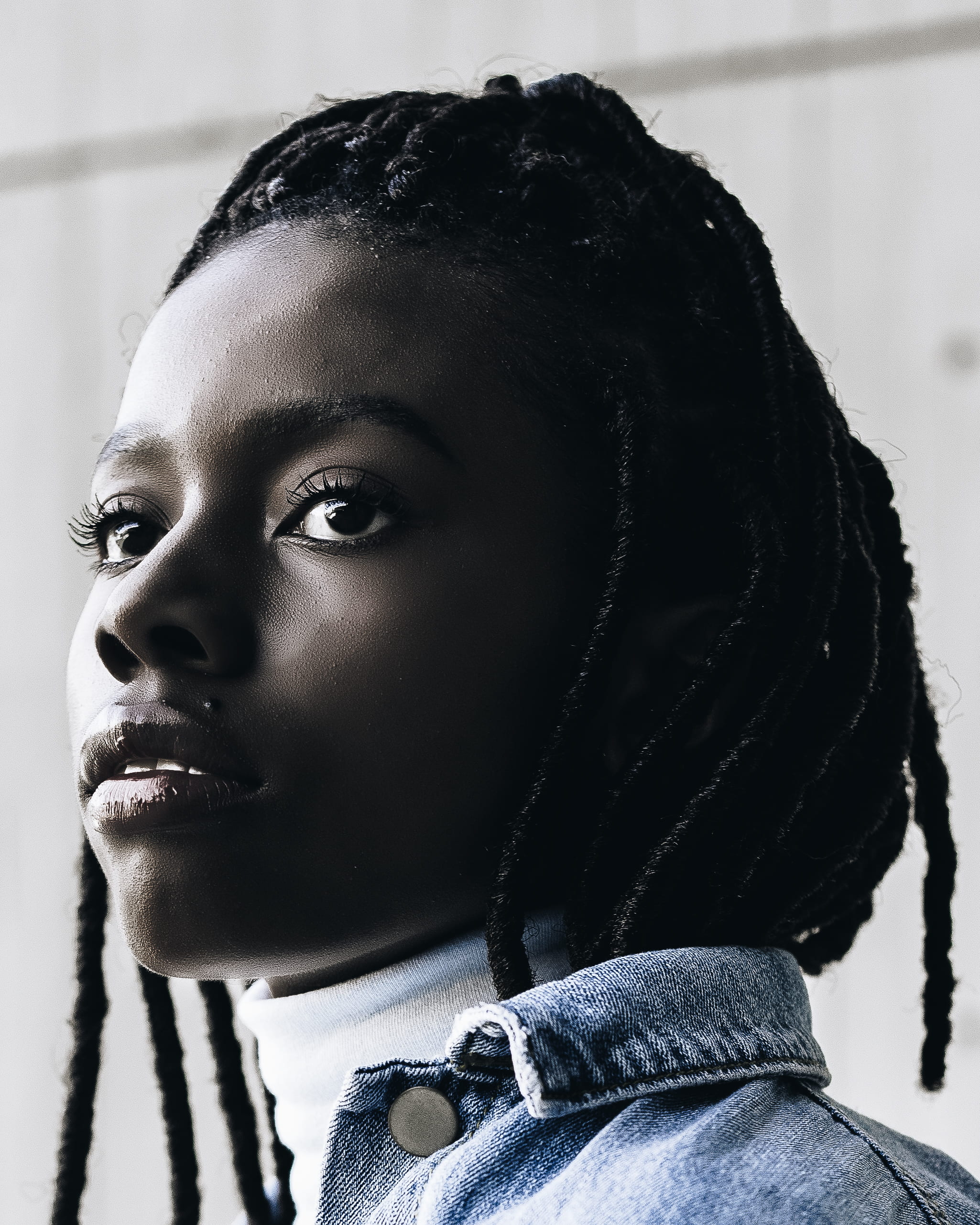 2K, blue, woman, real people, braided hair, contemplation, one person, close-up, body part, lifestyles, person, black color, headscarf, staring, young adult, Phone HD Wallpaper