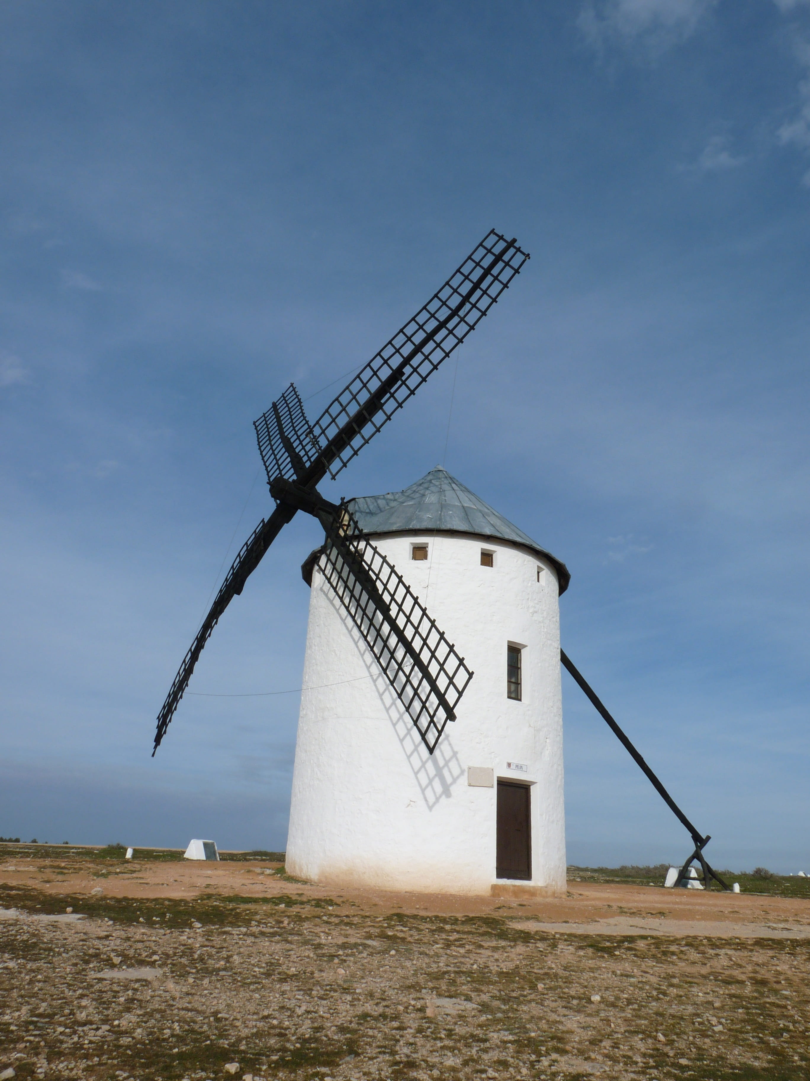 fuel and power generation, built structure, day, nature, landscape, blue, turbine, outdoors, mediterranean, La Mancha, spain, european, sky, 2K, renewable energy, Phone HD Wallpaper