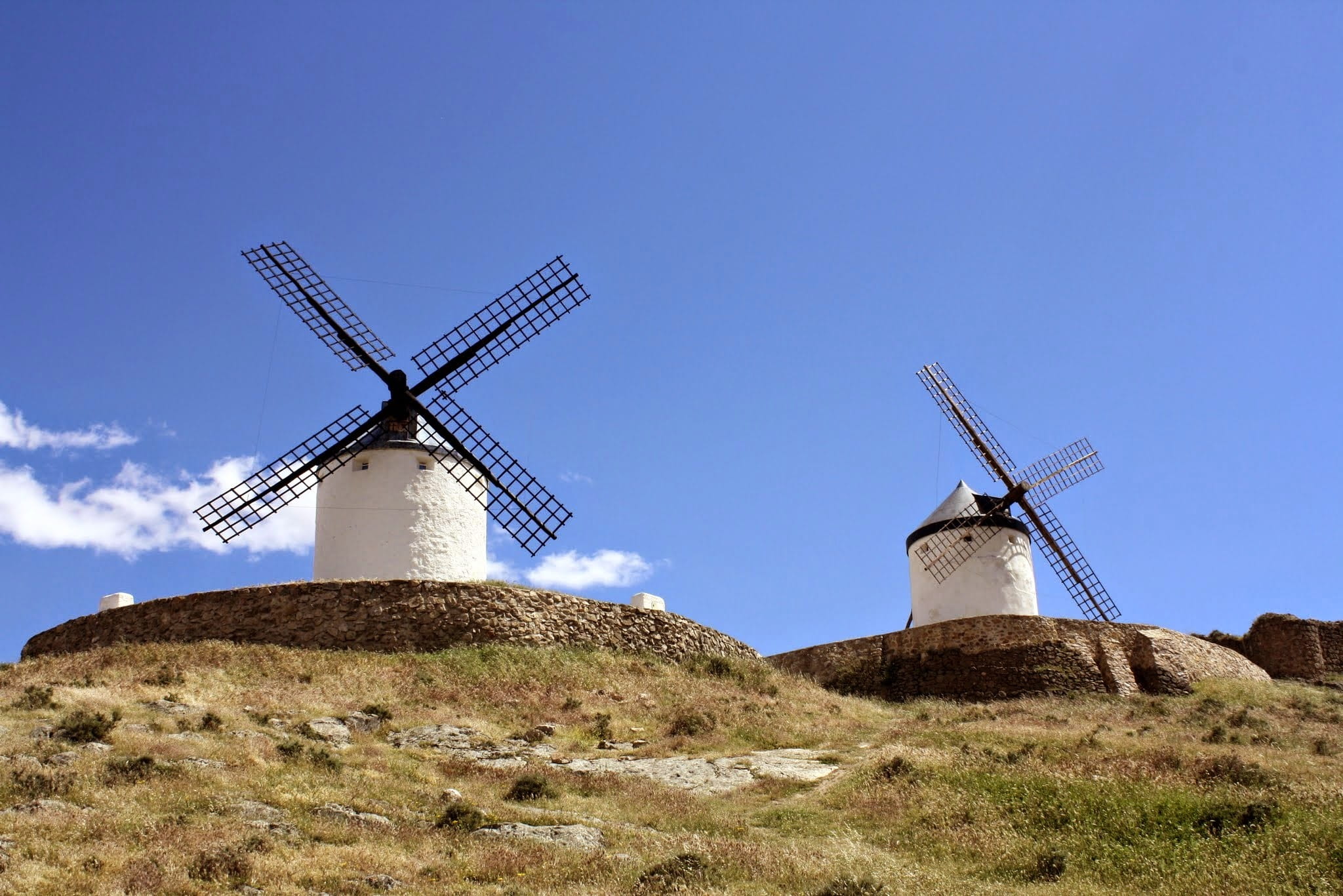 don quixote, 1080P, outdoors, land, rural scene, spain, man of, wind, no people, day, windmill, wind turbine, environmental conservation, environment, HD Wallpaper