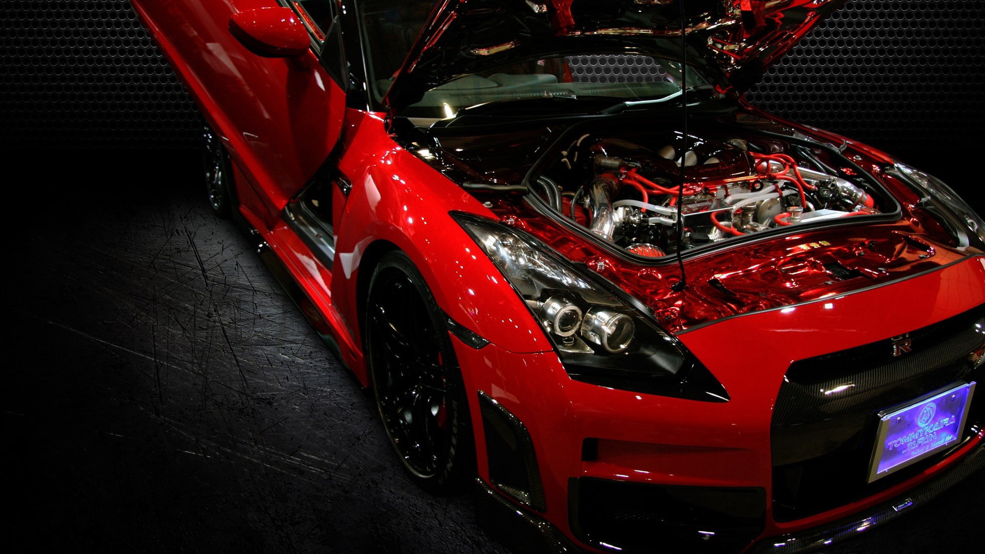 red cars, engines, red, shopping, competition, shiny, close-up, mode of transportation, luxury, Nissan, no people, silver colored, land vehicle, indoors, HD Wallpaper