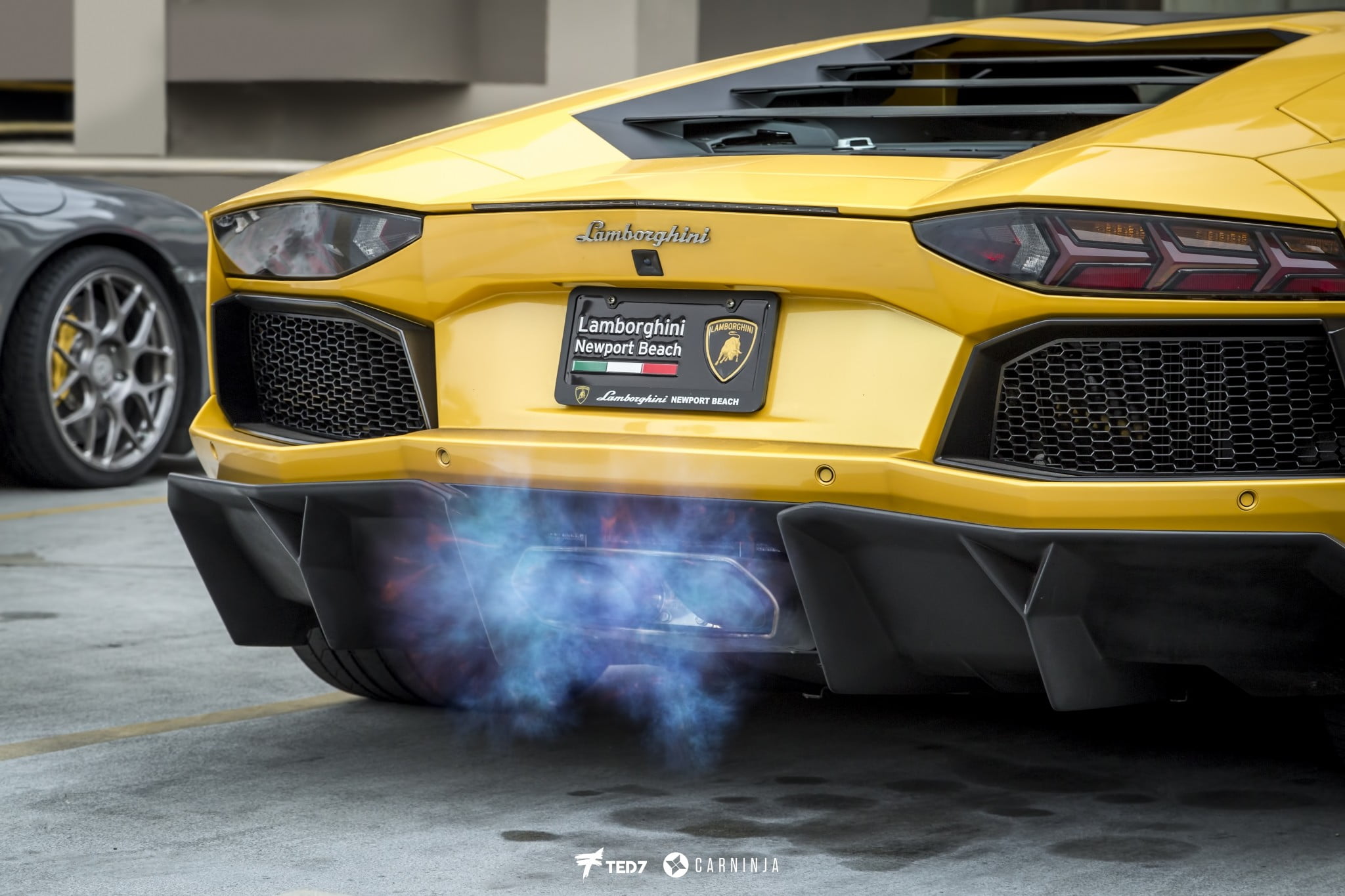 Lamborghini Aventador, motion, car interior, yellow, smoke - physical structure, low, number, car, mode of transportation, outdoors, text, land vehicle, HD Wallpaper