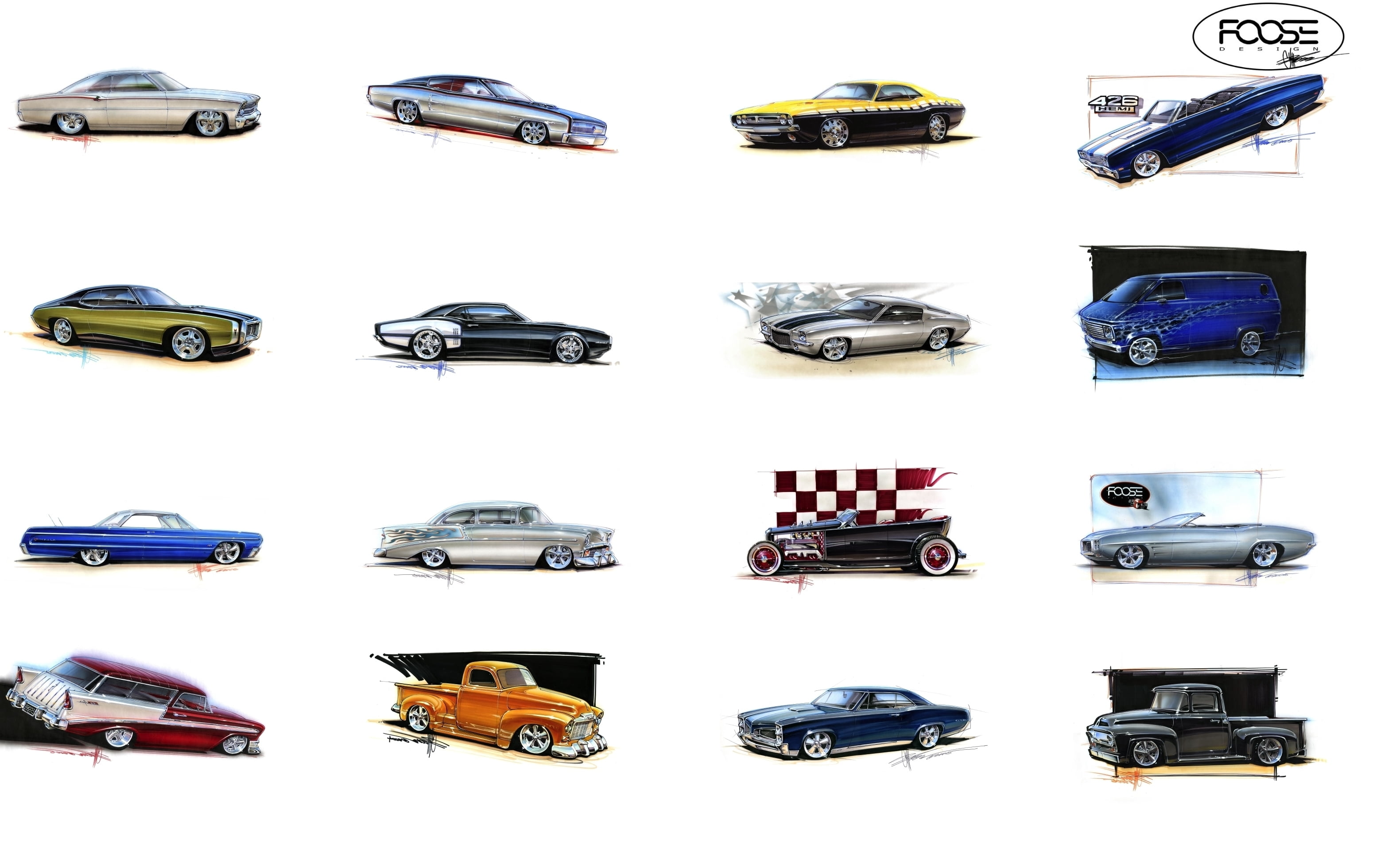 Chip Foose, indoors, isolated, multi colored, variation, in a row, still life, sports Car, domestic Car, red, cut out, set, mode of transportation, excise, HD Wallpaper