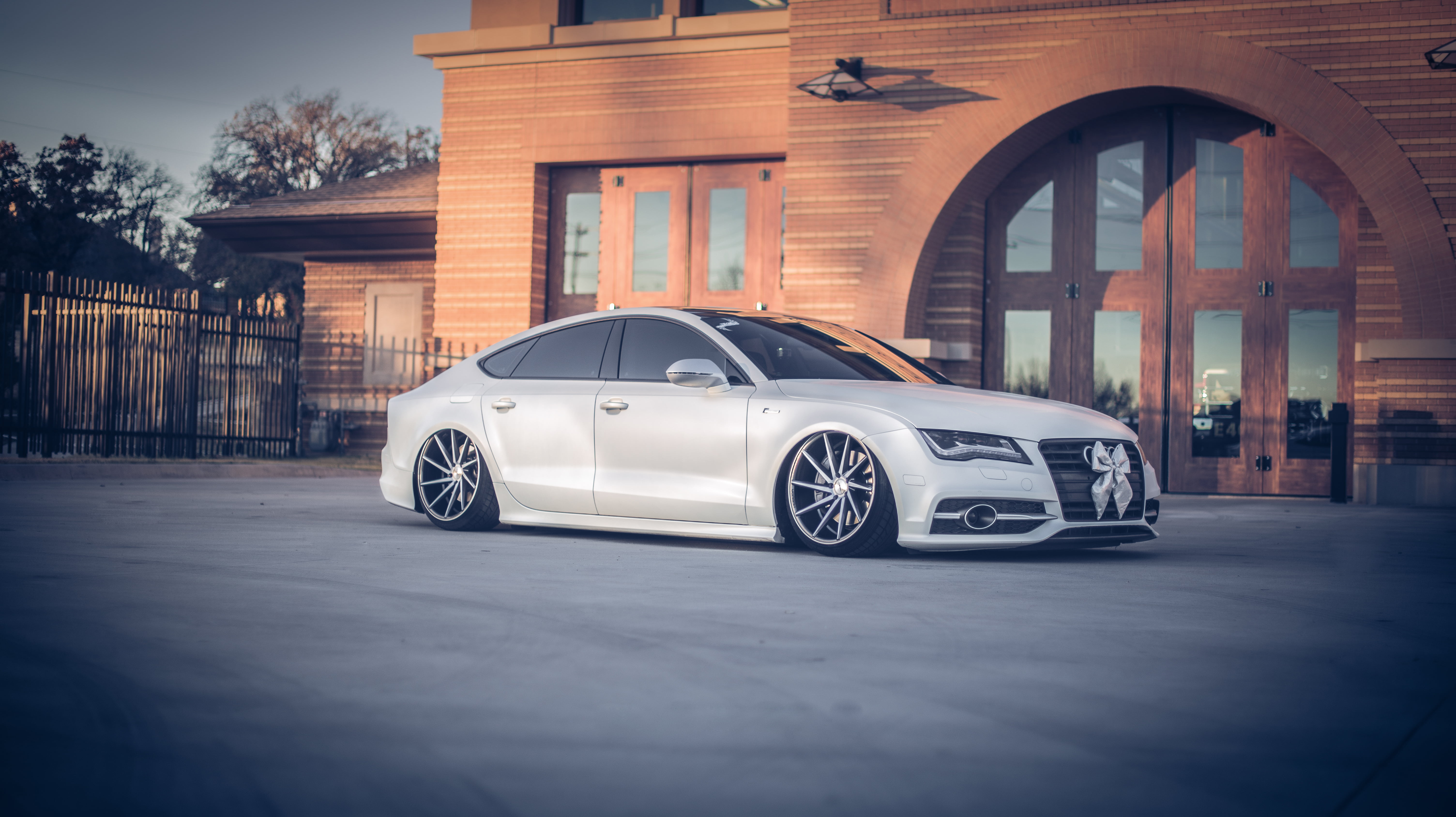 editorial, architecture, tree, garage, compact Car, technology, urban Scene, design, land Vehicle, vossen, 5K, small, reflection, audi, outdoors, street, HD Wallpaper