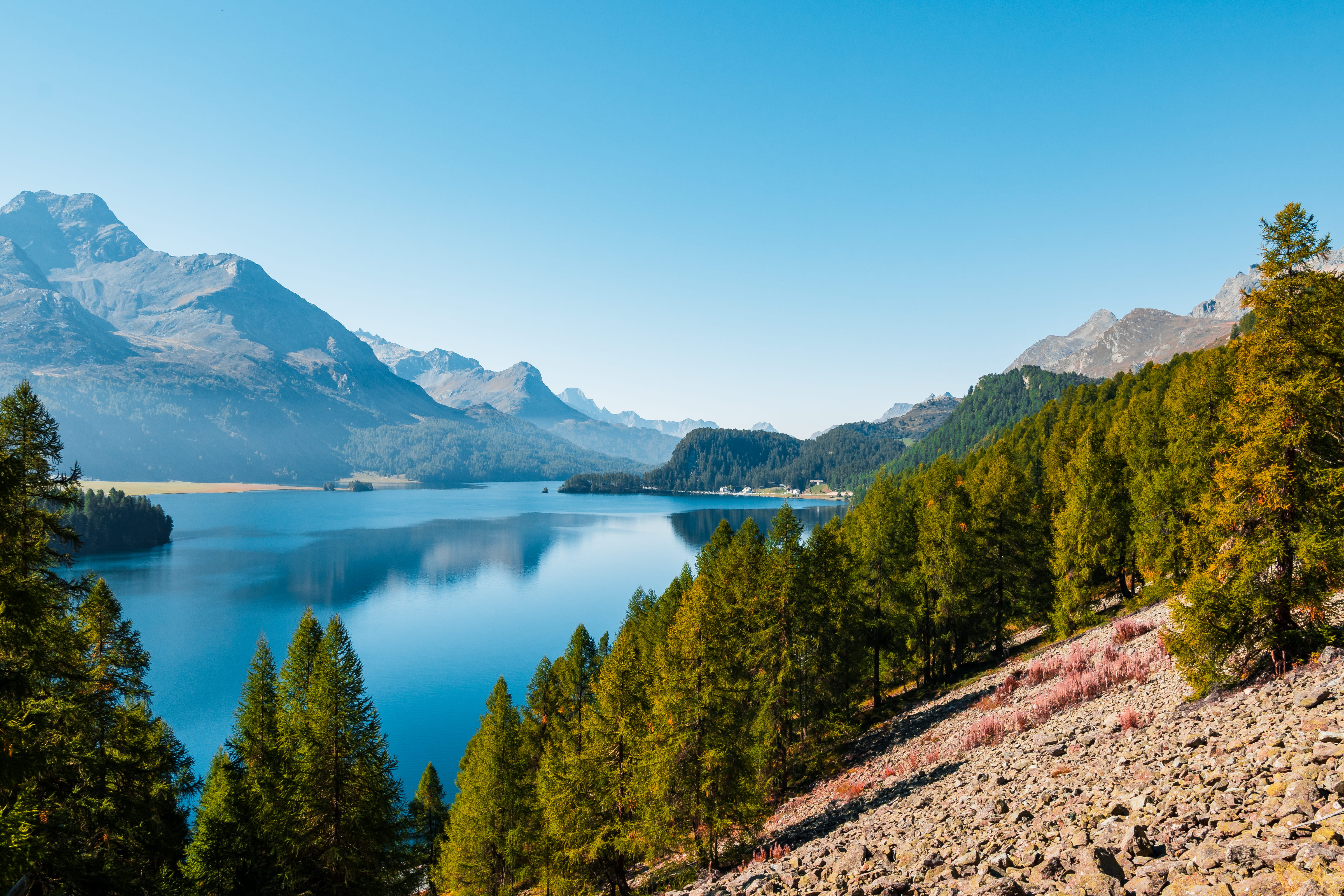 schweiz, travel, tranquil scene, green, holiday, outdoors, photo, shot, lake, 4K, switzerland, mountain, sky, plant, remote, non-urban scene, beauty in nature, HD Wallpaper