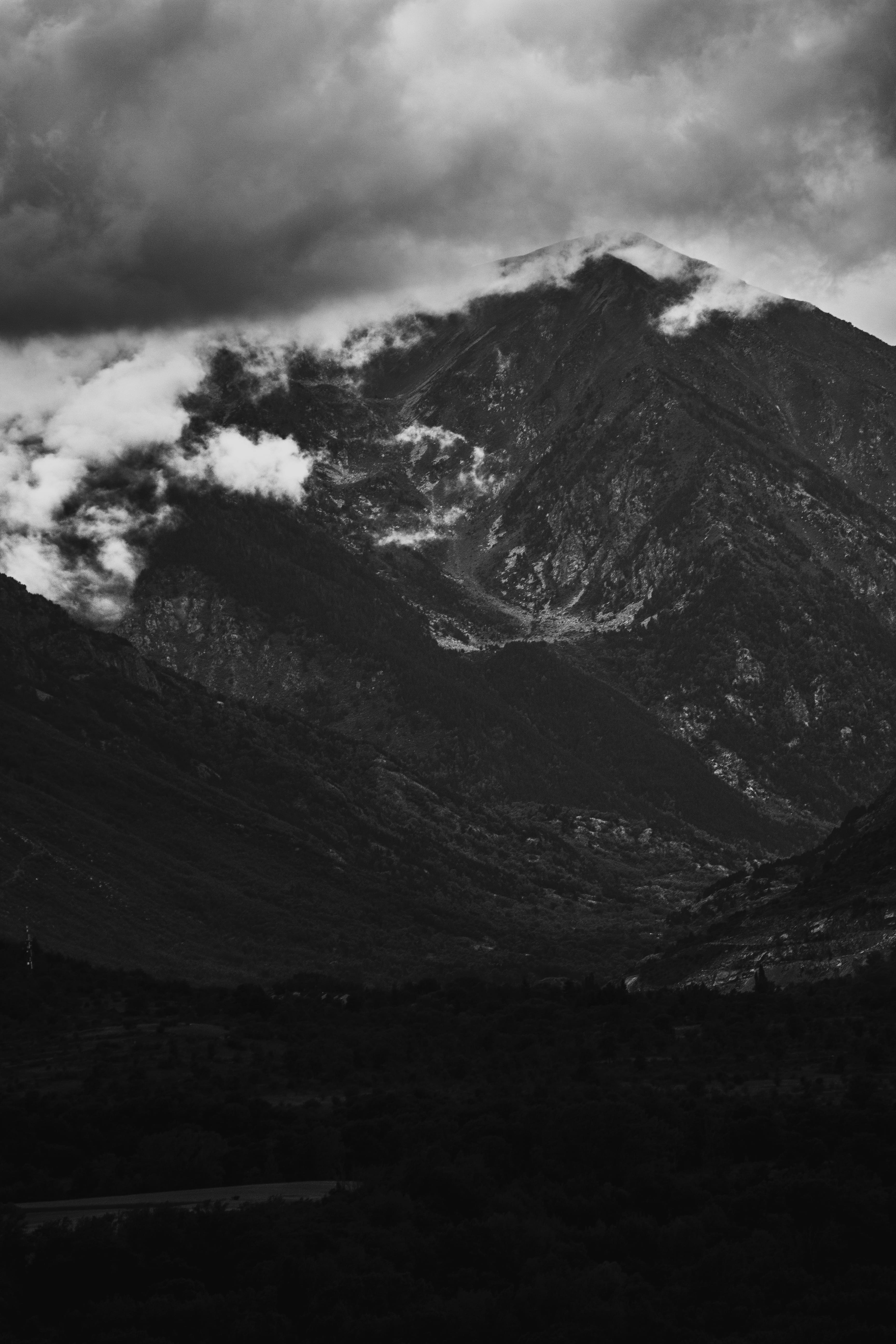 mountain peak, black, physical geography, environment, cloud, 5K, idyllic, sky, tranquility, tranquil scene, nature, beauty in nature, mountain range, Phone HD Wallpaper