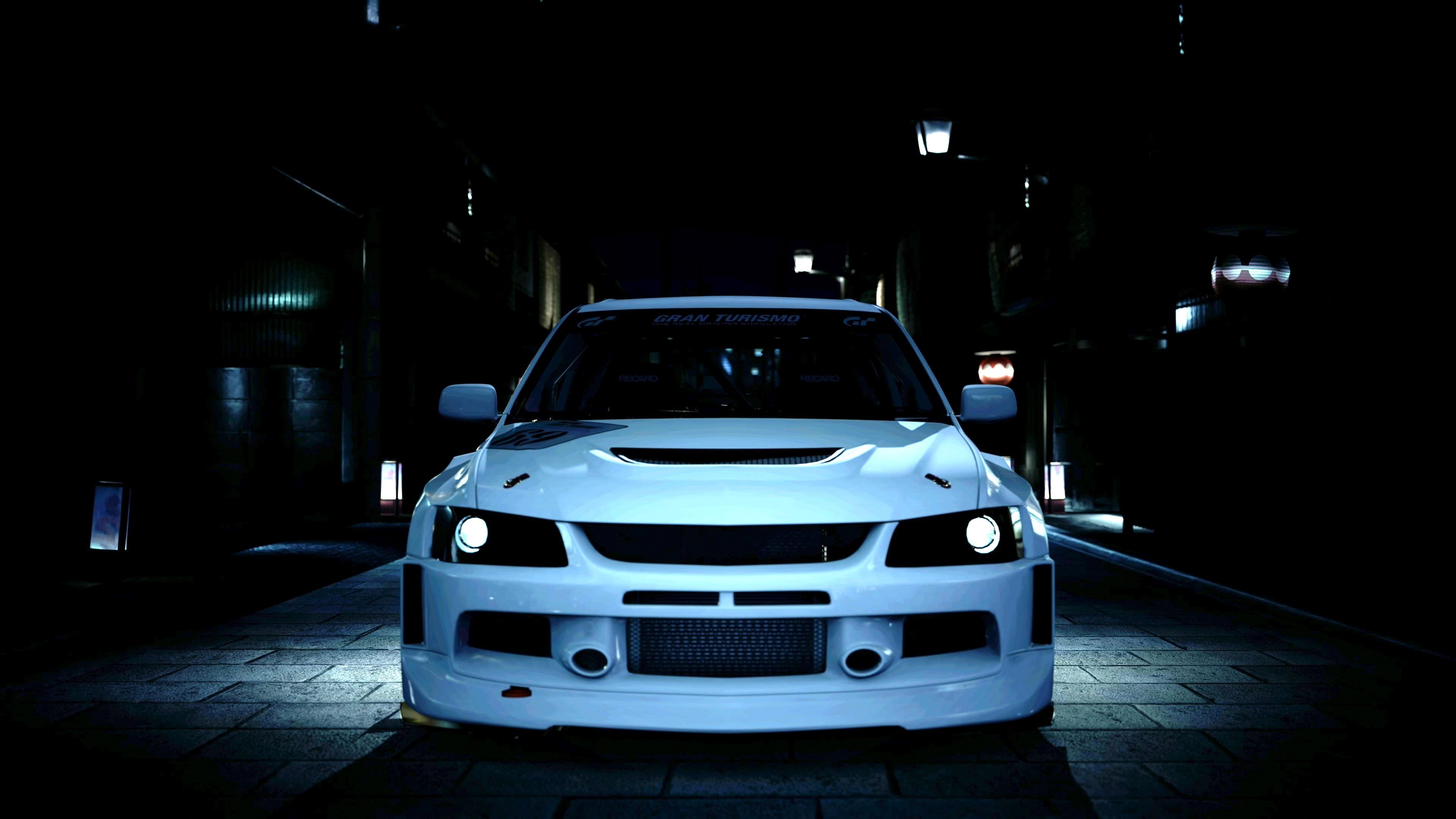 white, Mitsubishi Evolution IX, british Culture, sports Car, modern, safety, fleet of Vehicles, front View, compact Car, table, night, traffic, ontario - Canada, HD Wallpaper