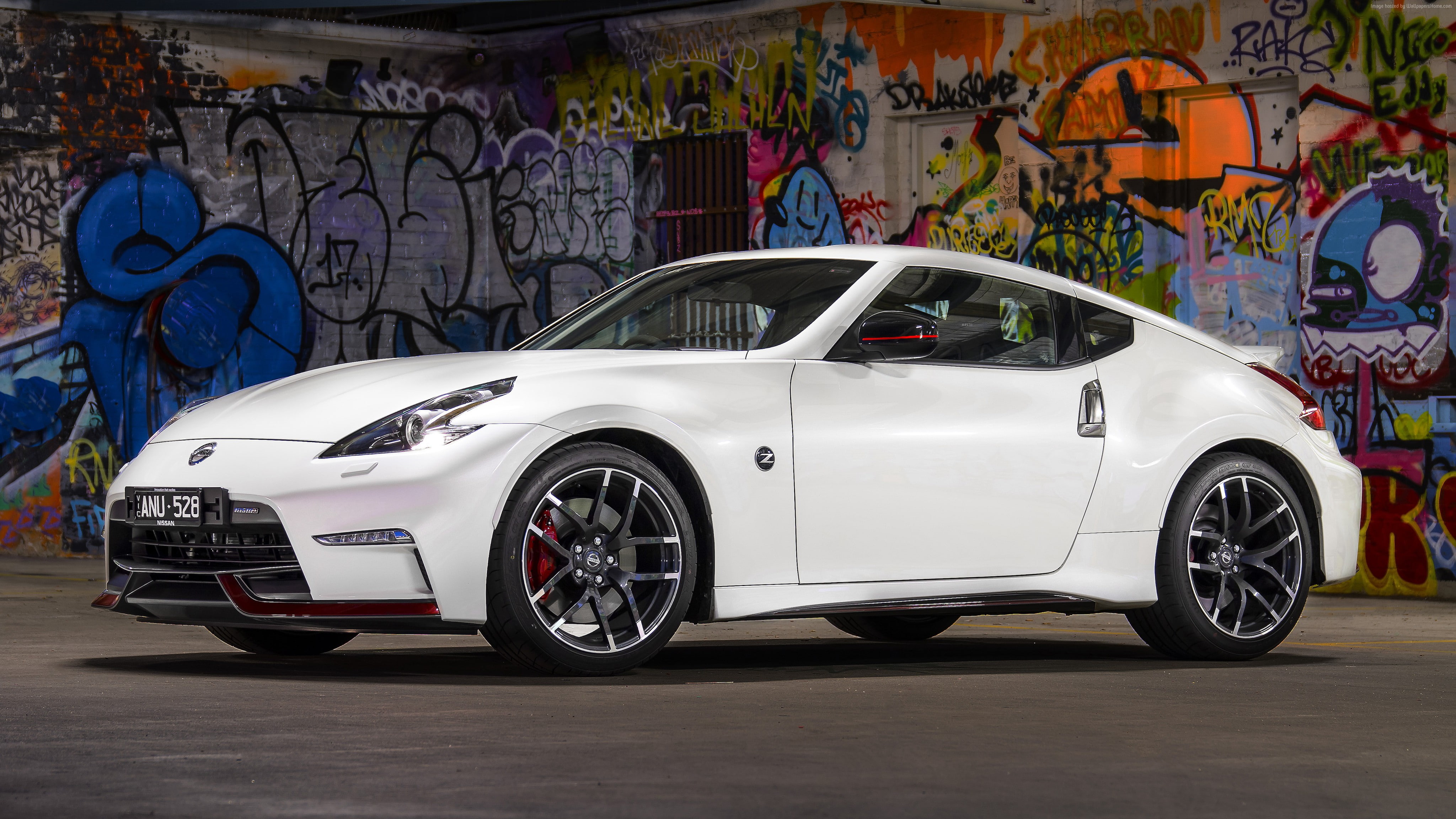 city, no people, land vehicle, transportation, 2018 Cars, outdoors, 4k, Nissan 370z Nismo, 4K, stationary, day, creativity, retro styled, graffiti, street, HD Wallpaper