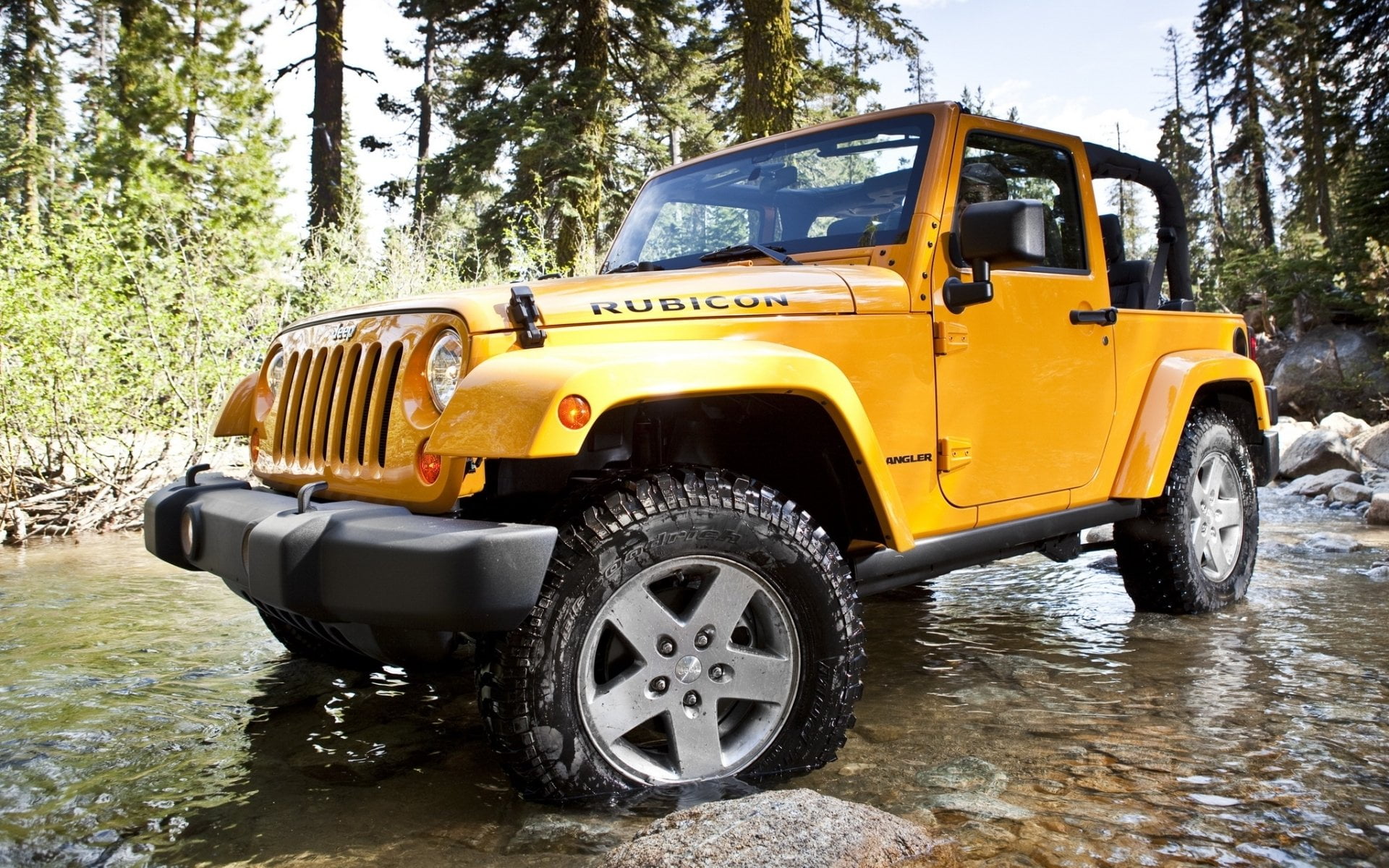 motor vehicle, day, Jeep, rubicon, tire, suv, road, parking, no people, wrangler, Cars, tree, plant, outdoors, nature, car, 1080P, land, forest, water, HD Wallpaper