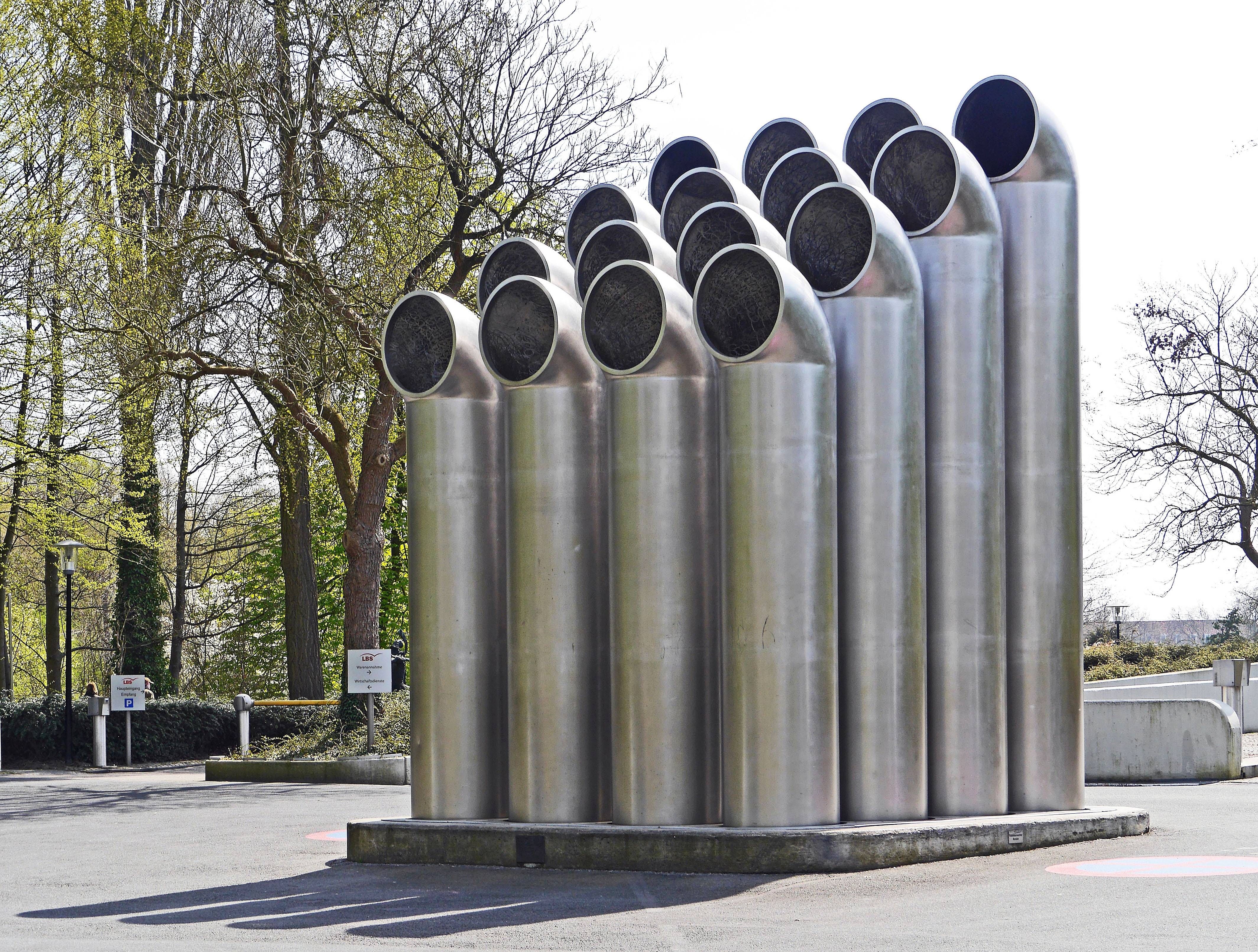 art and craft, pipe, münster, underground car park, tree, building exterior, ventilation, nature, metal, sunny, design, alloy, modern, road, fan, stainless steel, HD Wallpaper