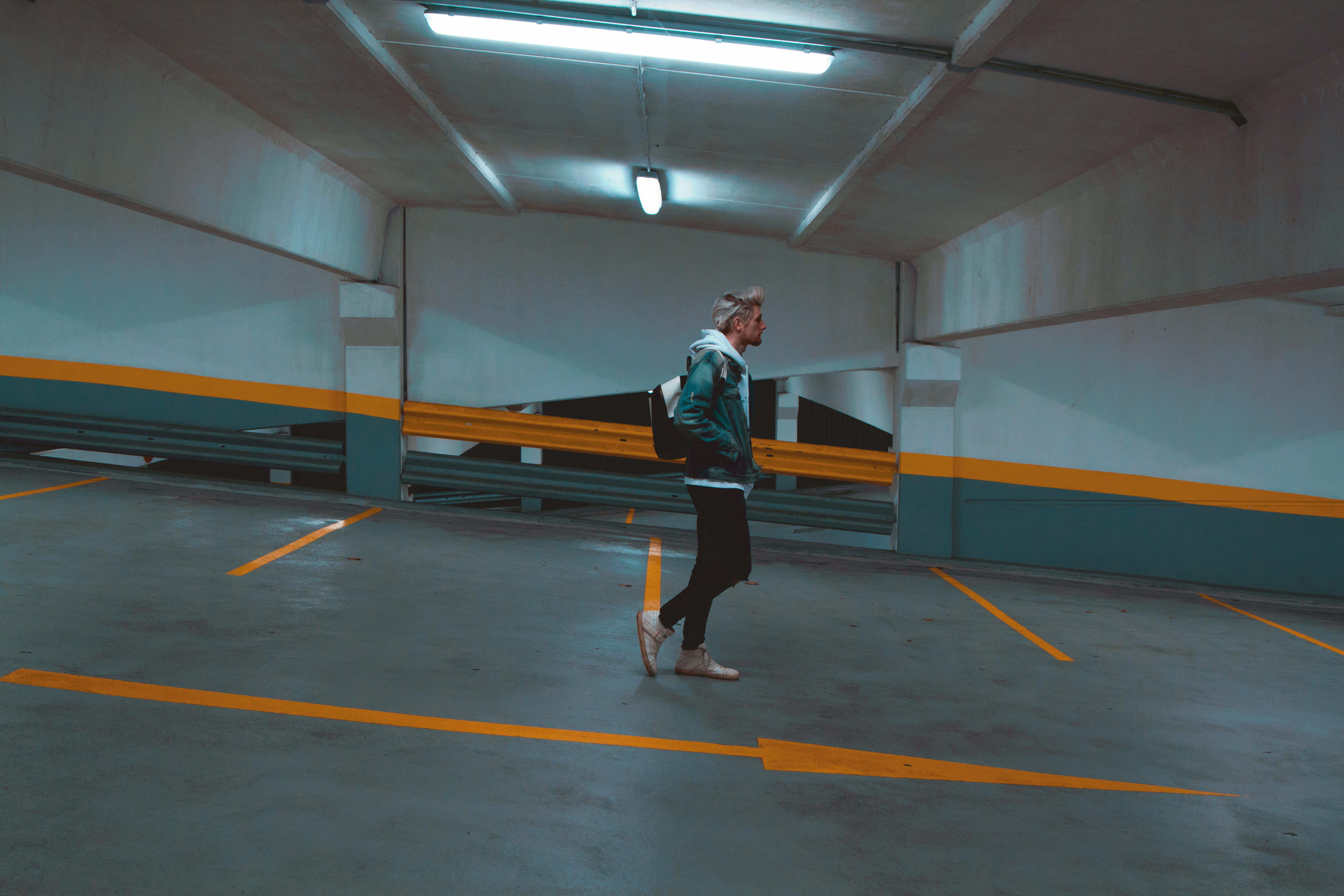 men, building, parking, 5K, hoodie, underground, one person, side view, motion, parking garage, architecture, illuminated, casual clothing, black, transportation, HD Wallpaper