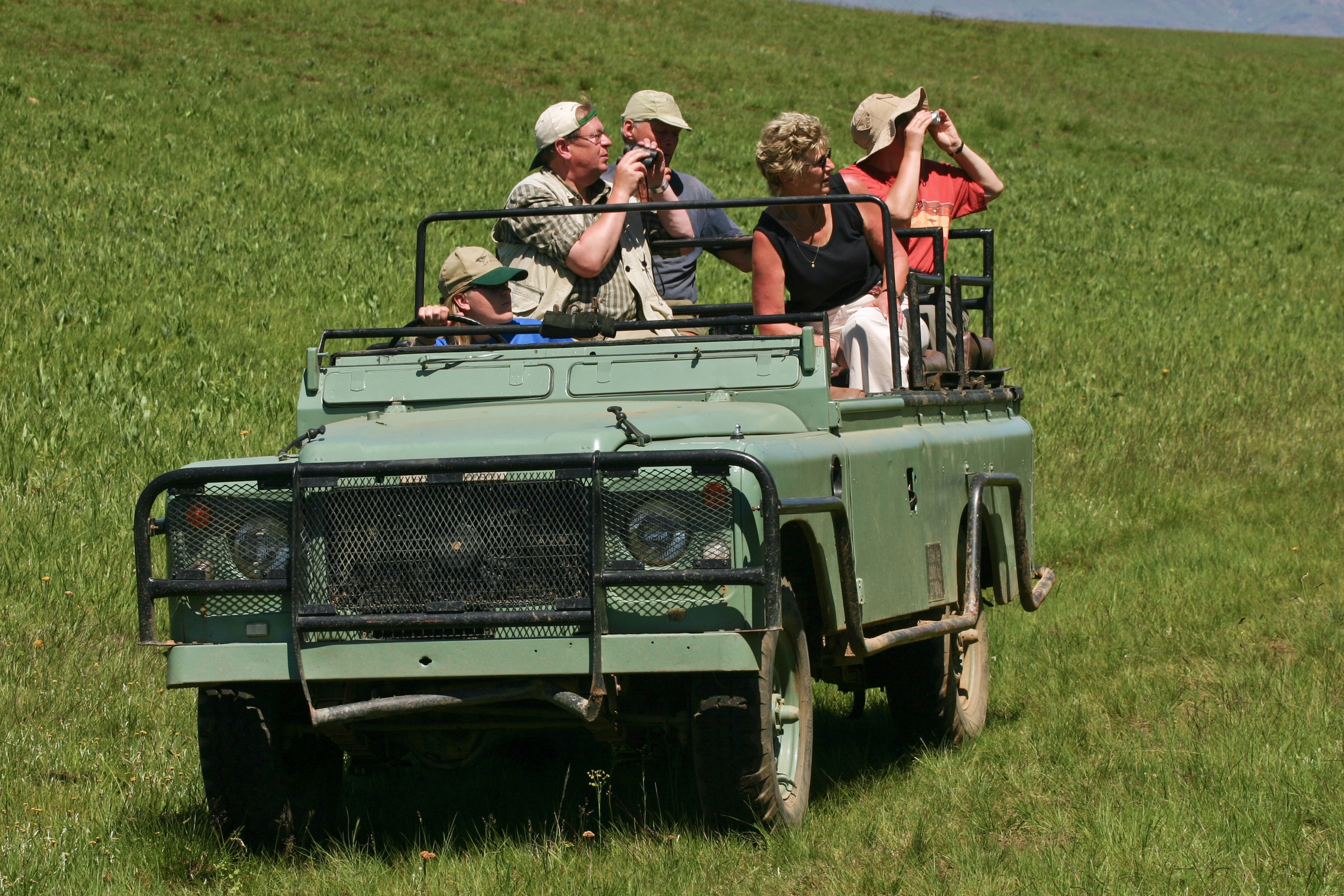 green, grass, landscape, group of people, travel, field, underberg, transportation, outdoors, mode of transportation, rover, competition, land, sport, suv, HD Wallpaper