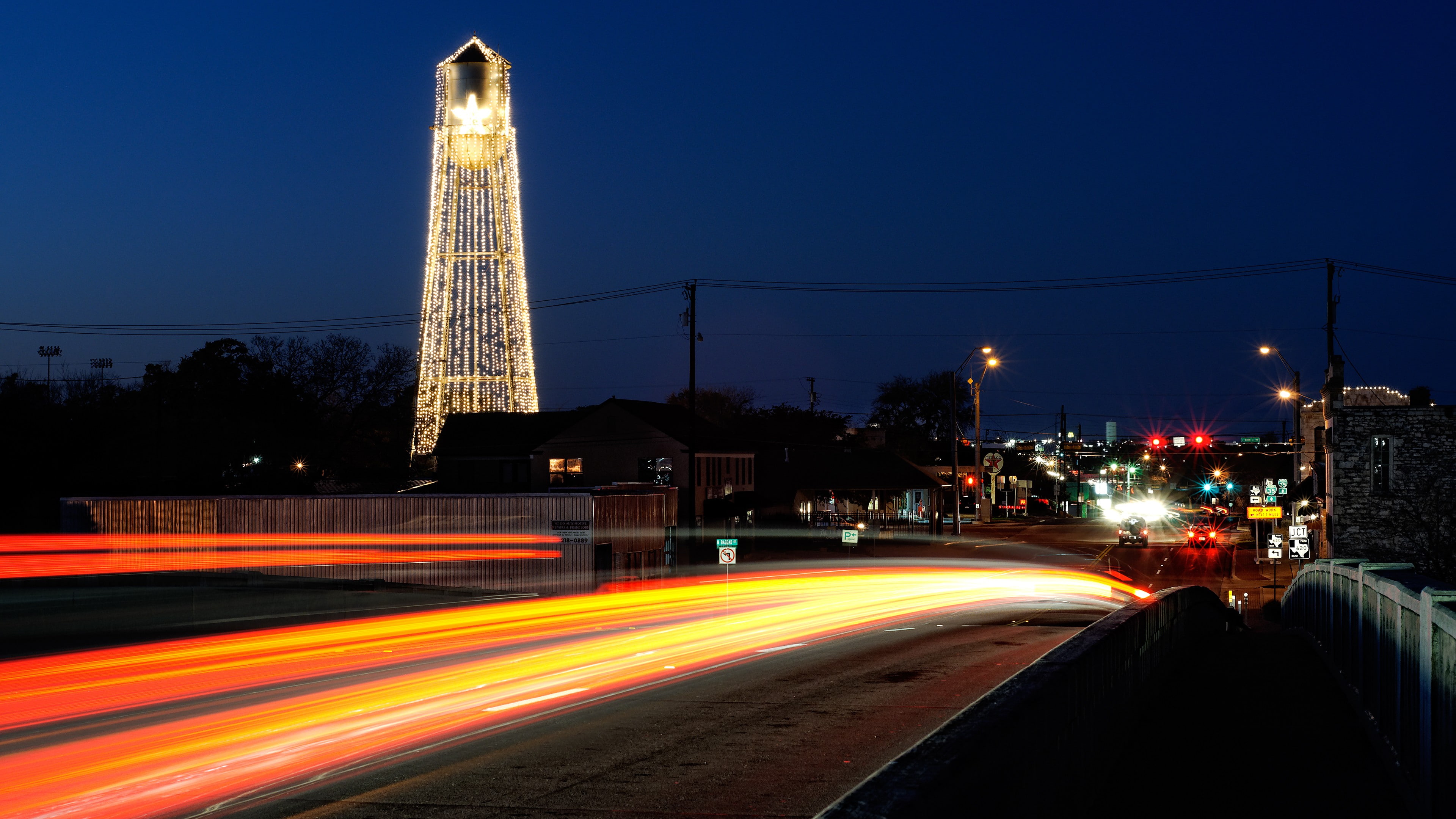 street, Austin (Texas), built structure, city, tower, office building exterior, transportation, architecture, motion, outdoors, illuminated, city life, HD Wallpaper