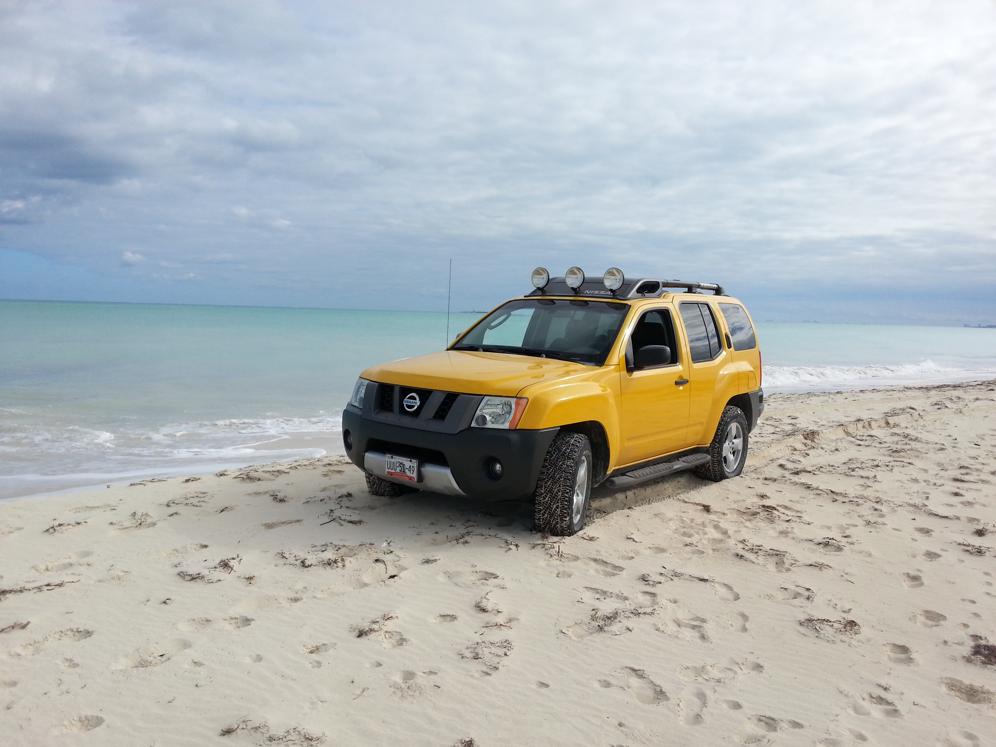 sand, sky, motor vehicle, nissan, offroad, 4x4, cancun, horizon over water, land, land Vehicle, 2K, cloud - sky, day, yellow, off-Road Vehicle, transportation, HD Wallpaper