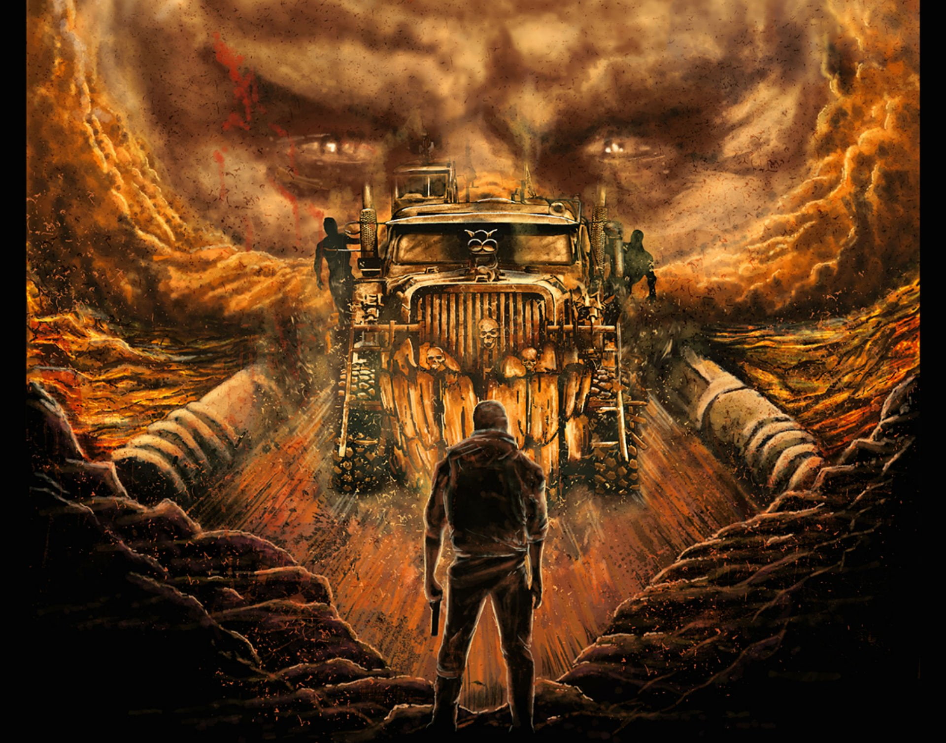 digital composite, road, men, walking, Max, 1080P, 1mad, action, travel, nature, outdoors, sci, occupation, mining, lifestyles, Fighting, warrior, rear view, HD Wallpaper