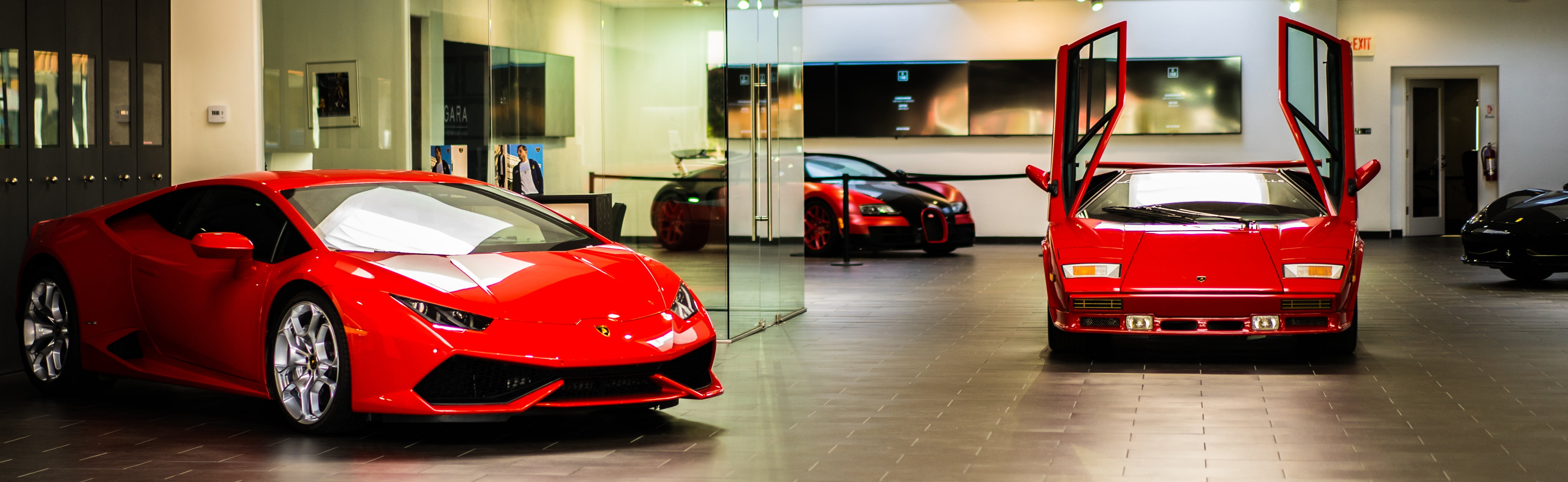 vehicle, consumerism, architecture, modern, huracan, finance, ferrari, transportation, refueling, motor vehicle, no people, in a row, countach, city life, HD Wallpaper