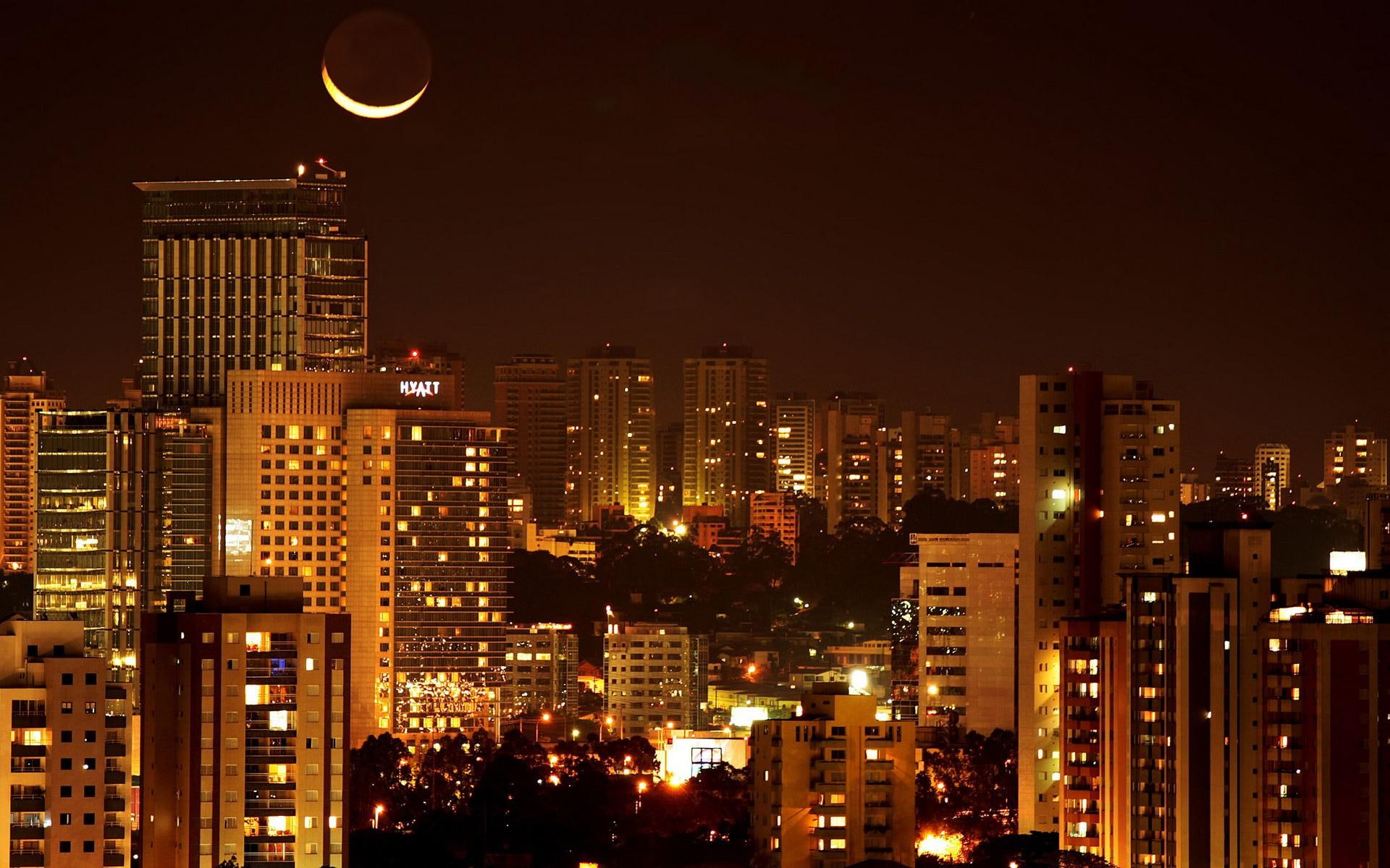 nature and landscapes, photo, rise, building, skyline, time, sepia, moon, buildings, high, 1080P, night, nigh, HD Wallpaper