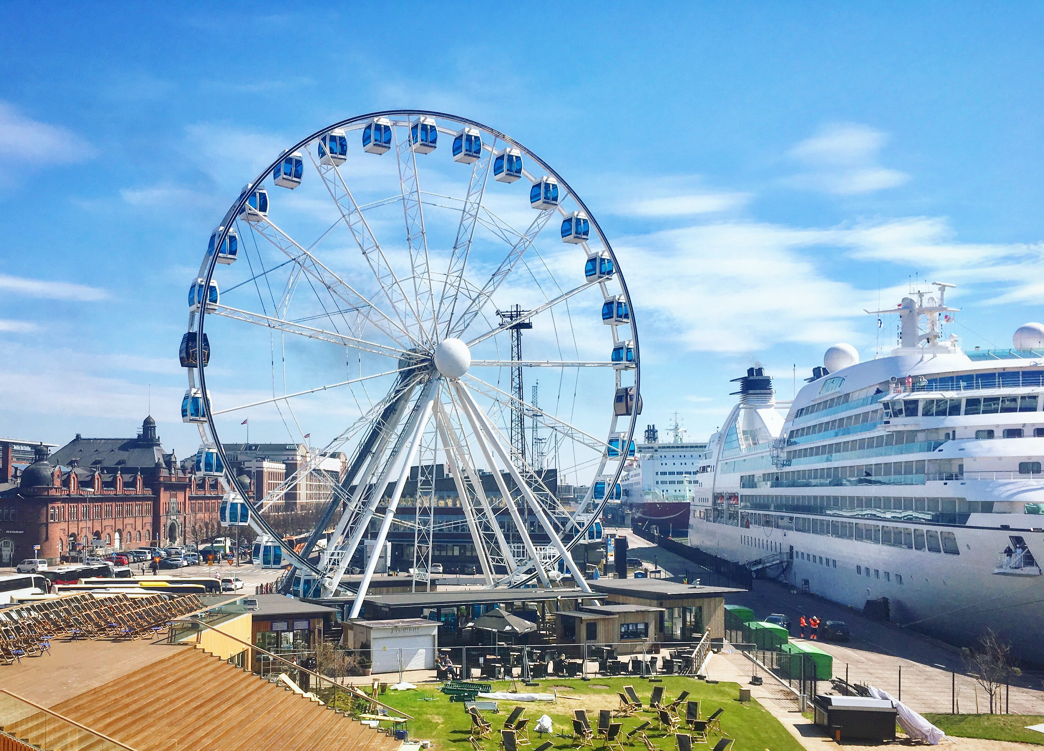 amusement park, day, tourism, park, cruise, built structure, helsinki, ferris wheel, nature, arts culture and entertainment, building exterior, building, HD Wallpaper