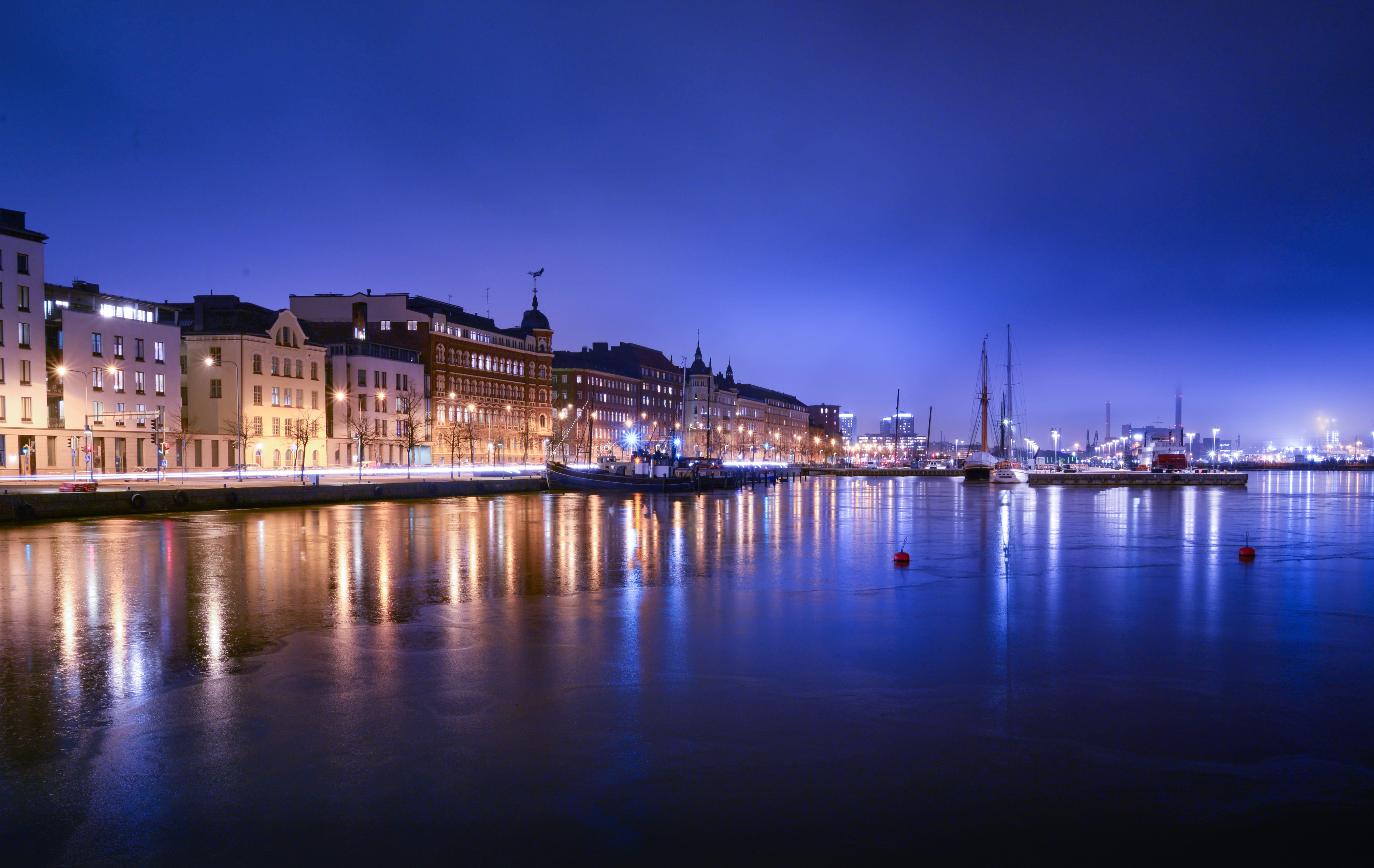 transportation, coast, evening, city, building, illuminated, cityscape, travel, sea, reflection, nautical vessel, nature, no people, mode of transportation, HD Wallpaper