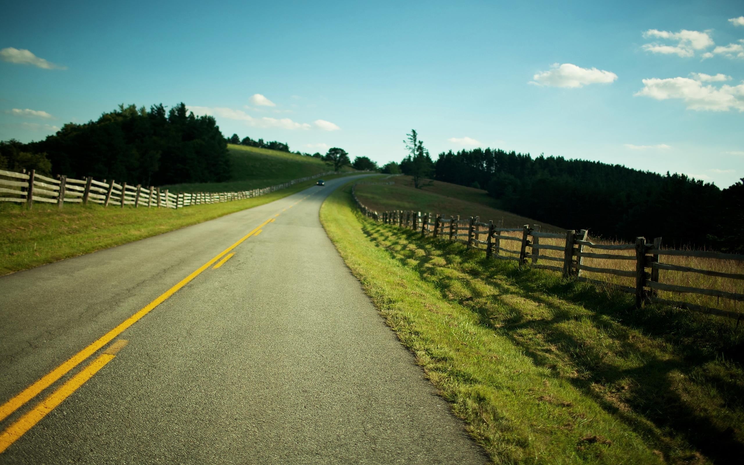 sky, the way forward, road, landscape, land, tranquil scene, roadway, nature, 2K, cloud - sky, day, field, direction, no people, gray, outdoors, green color, HD Wallpaper