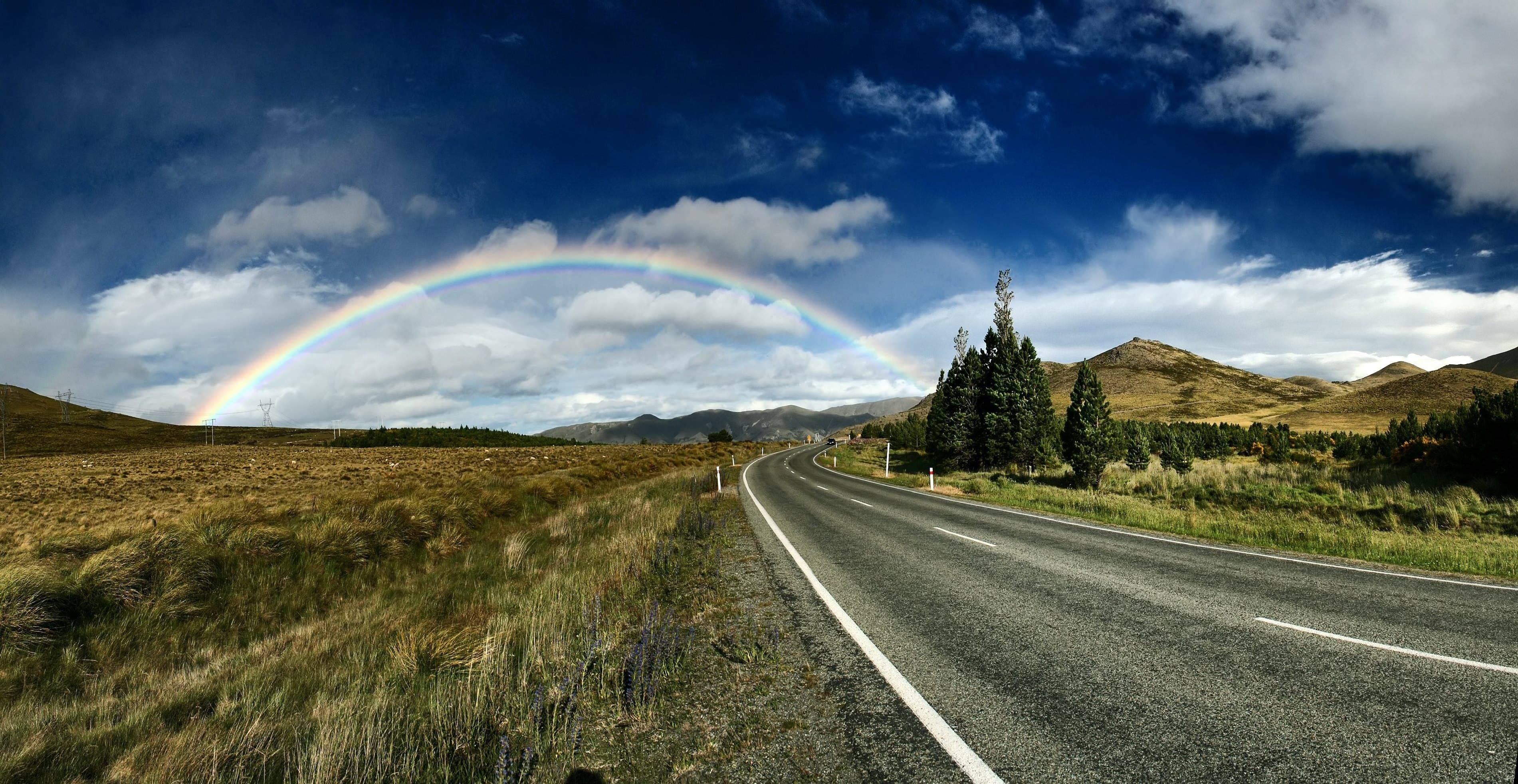 tranquility, no people, 2K, cloud - sky, country, road marking, tranquil scene, beautiful, non-urban scene, marking, roadway, mountain, sky, environment, HD Wallpaper