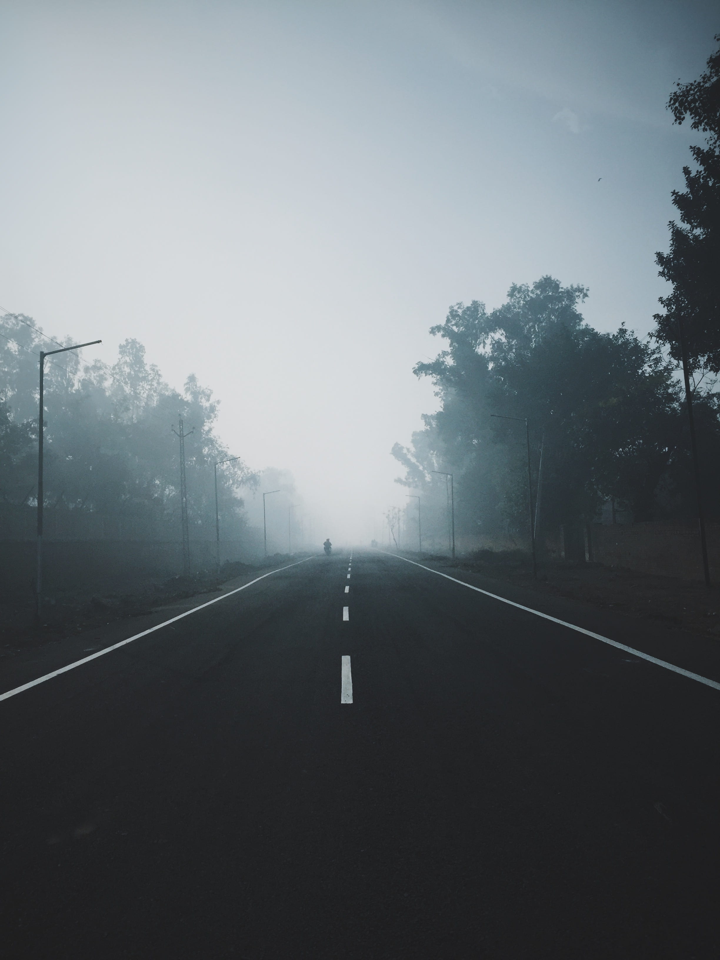 marking, fog, city, plant, the way forward, direction, background, sky, architecture, roadway, transportation, travel, street, nature, clear, sign, no people, Phone HD Wallpaper