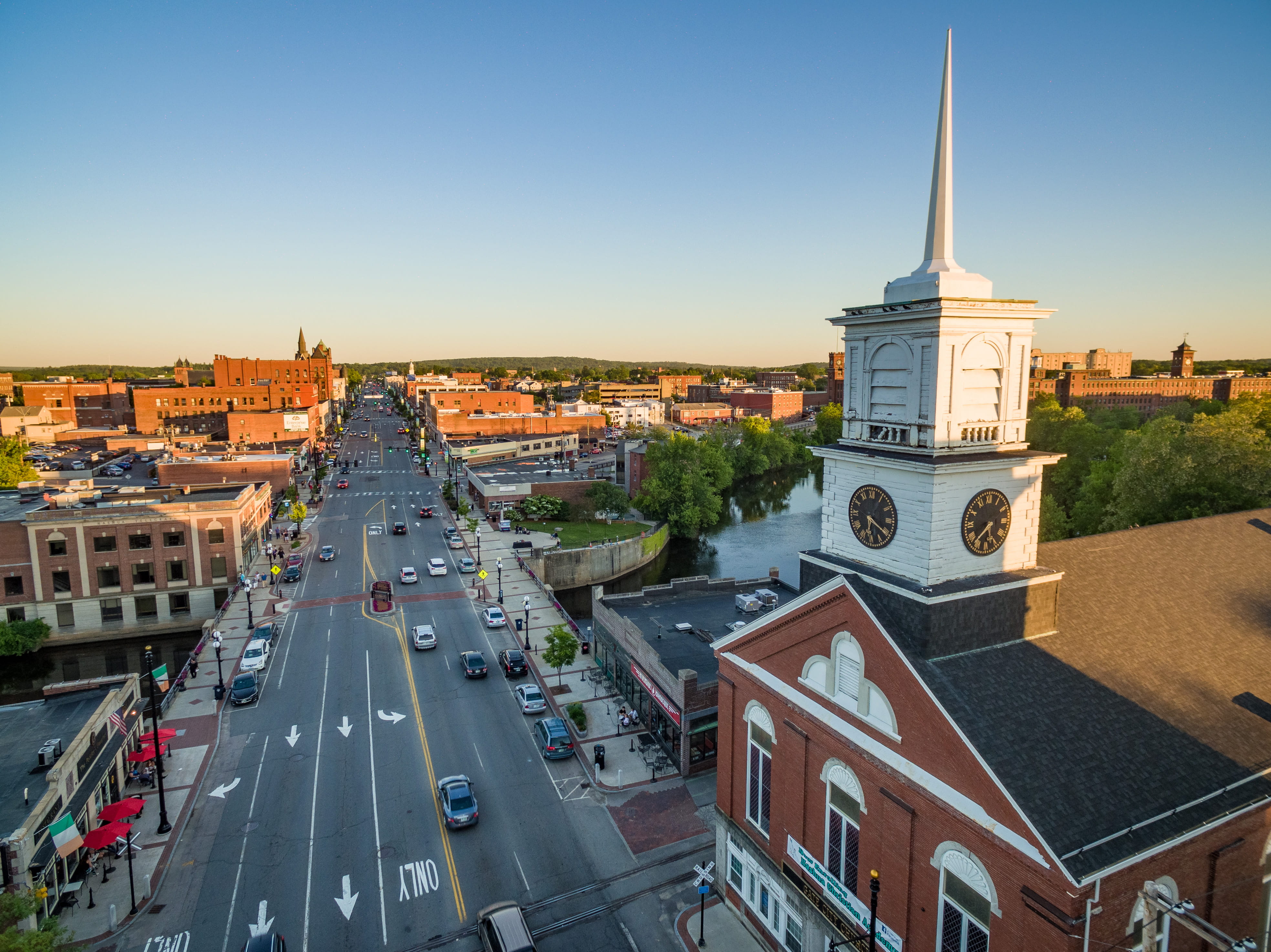 road, transportation, land vehicle, religion, high angle view, clear sky, nh, church, building, travel destinations, aerial, view, asphalt, spire, photography, HD Wallpaper