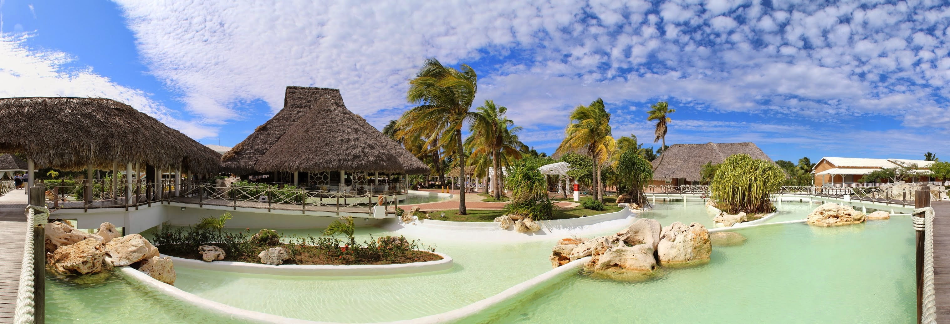 thatched roof, nature, 2K, travel Destinations, tourism, cloud - sky, outdoors, beauty in nature, swimming pool, resort, cultures, hotel, travel, roof, HD Wallpaper